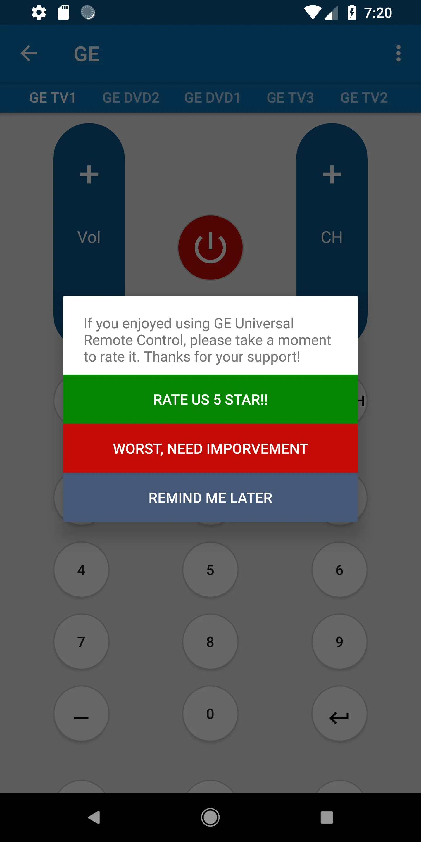 GE Universal Remote Control | Indus Appstore | Screenshot