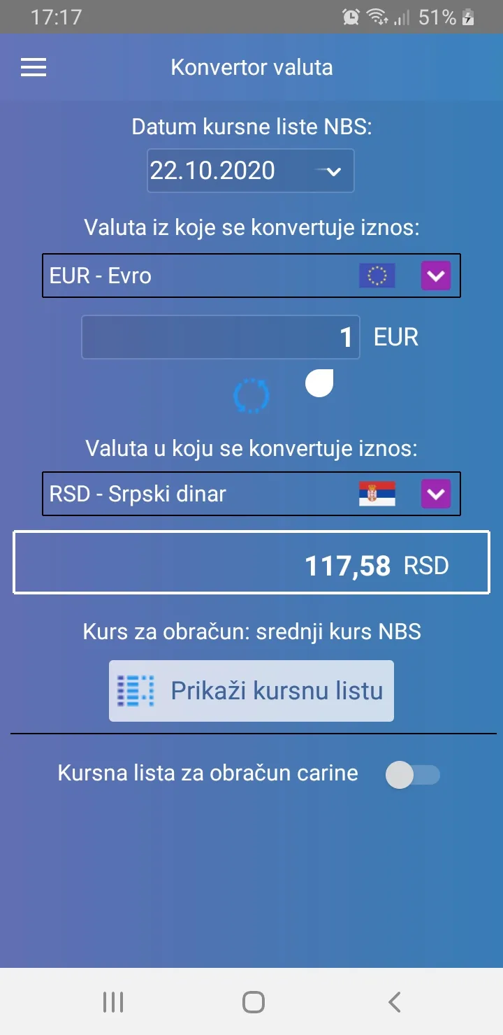 Konvertor - kursna lista NBS | Indus Appstore | Screenshot