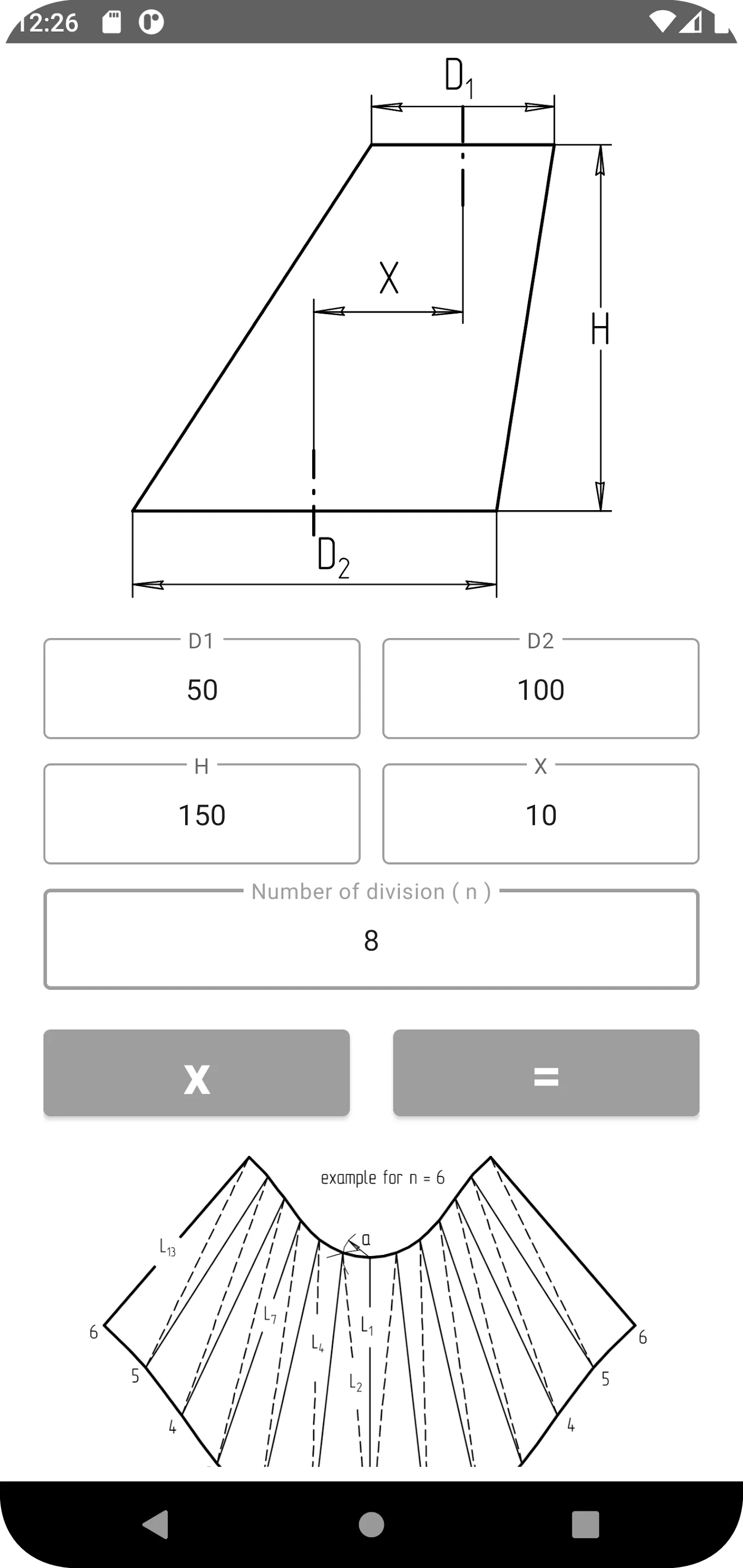 Flat pattern cone calculator | Indus Appstore | Screenshot