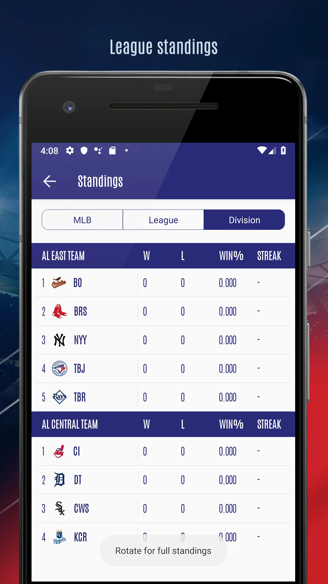 Baseball Standings Schedule 25 | Indus Appstore | Screenshot