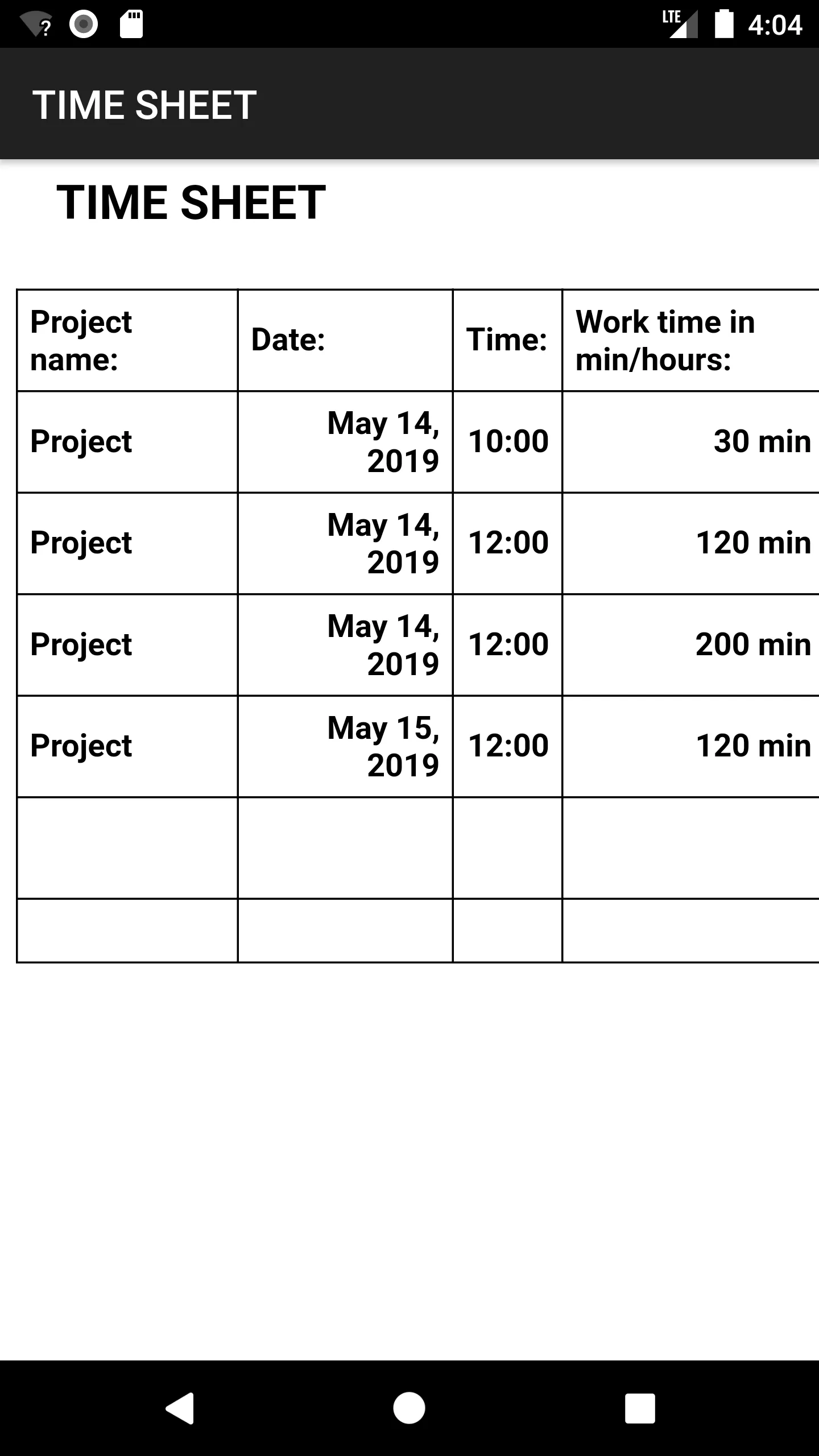 LD Time Sheet for Projects | Indus Appstore | Screenshot