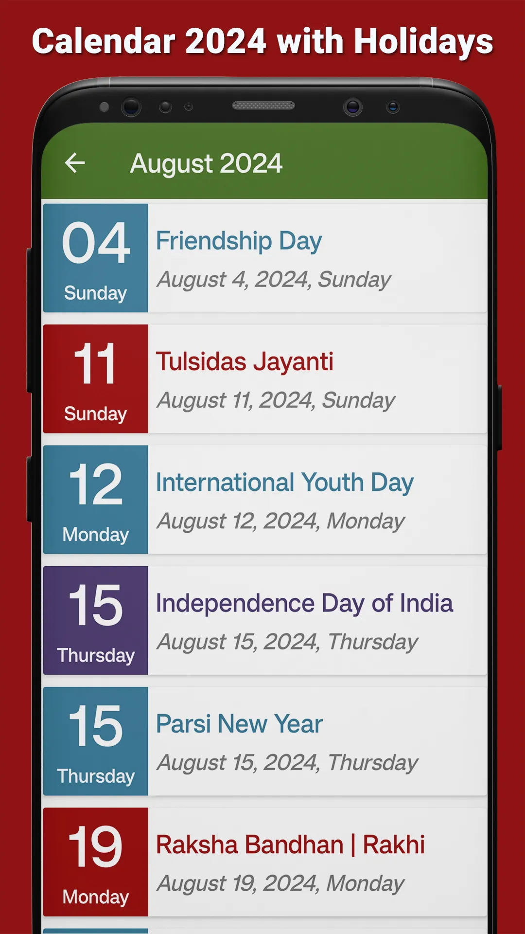 Calendar 2024 with Holidays | Indus Appstore | Screenshot