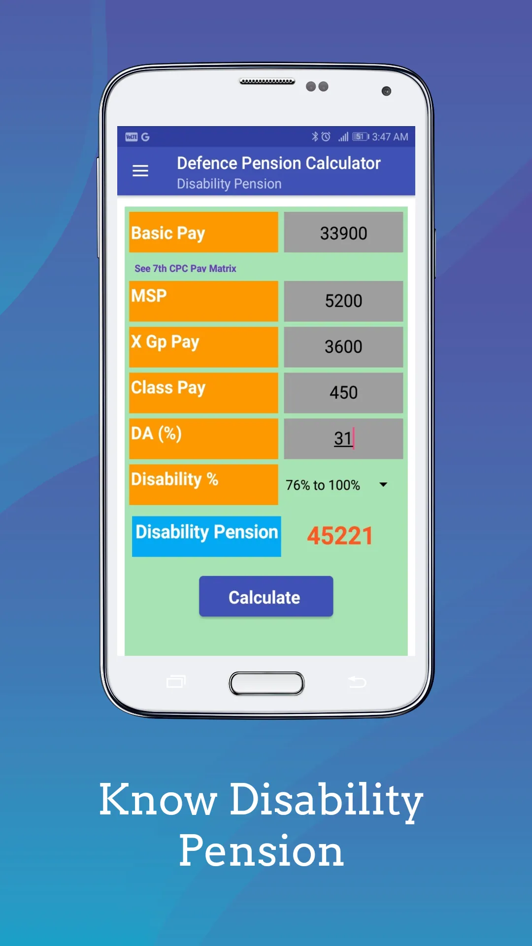 Defence Pension Calculator | Indus Appstore | Screenshot