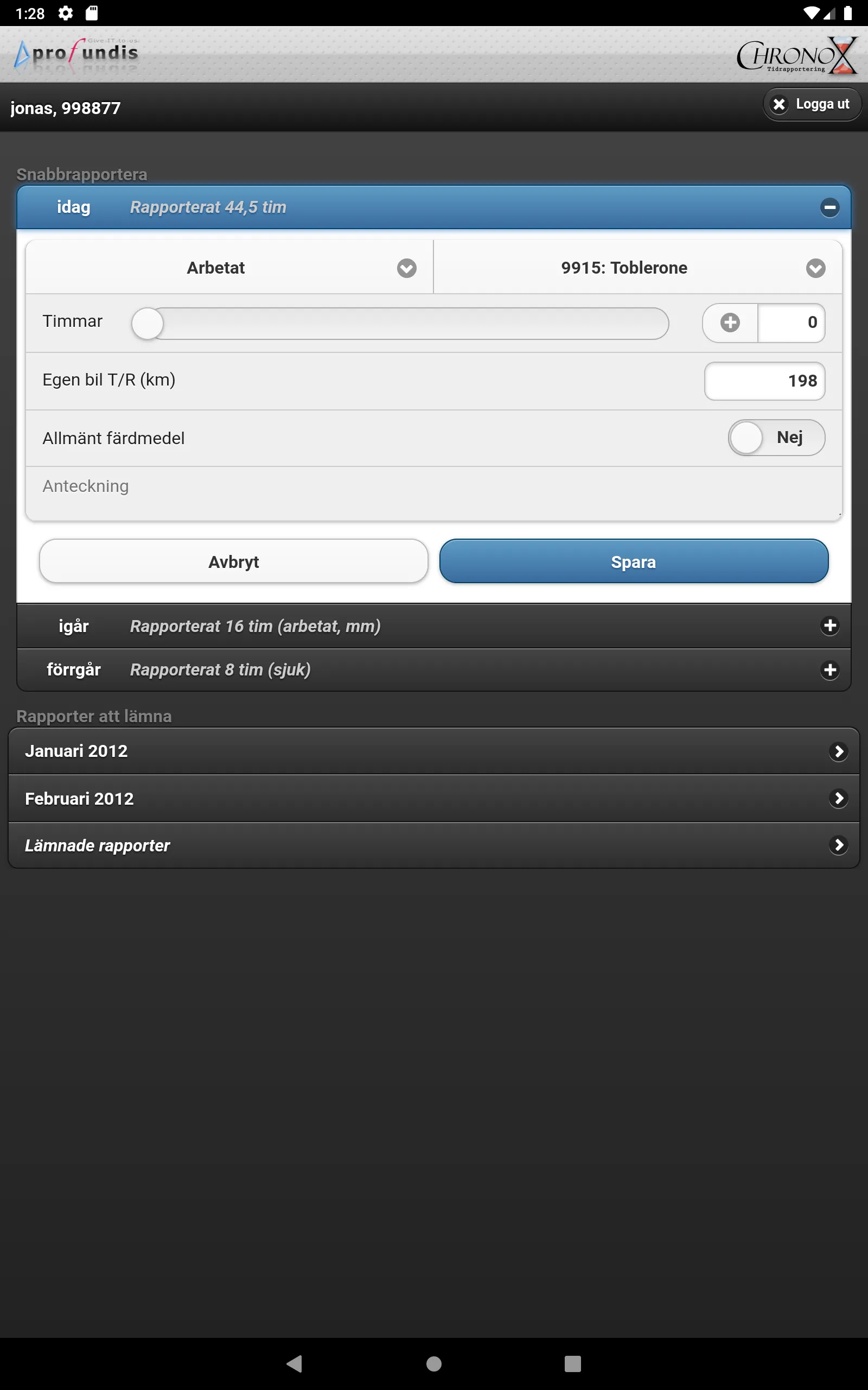 Chronox Tidrapportering | Indus Appstore | Screenshot