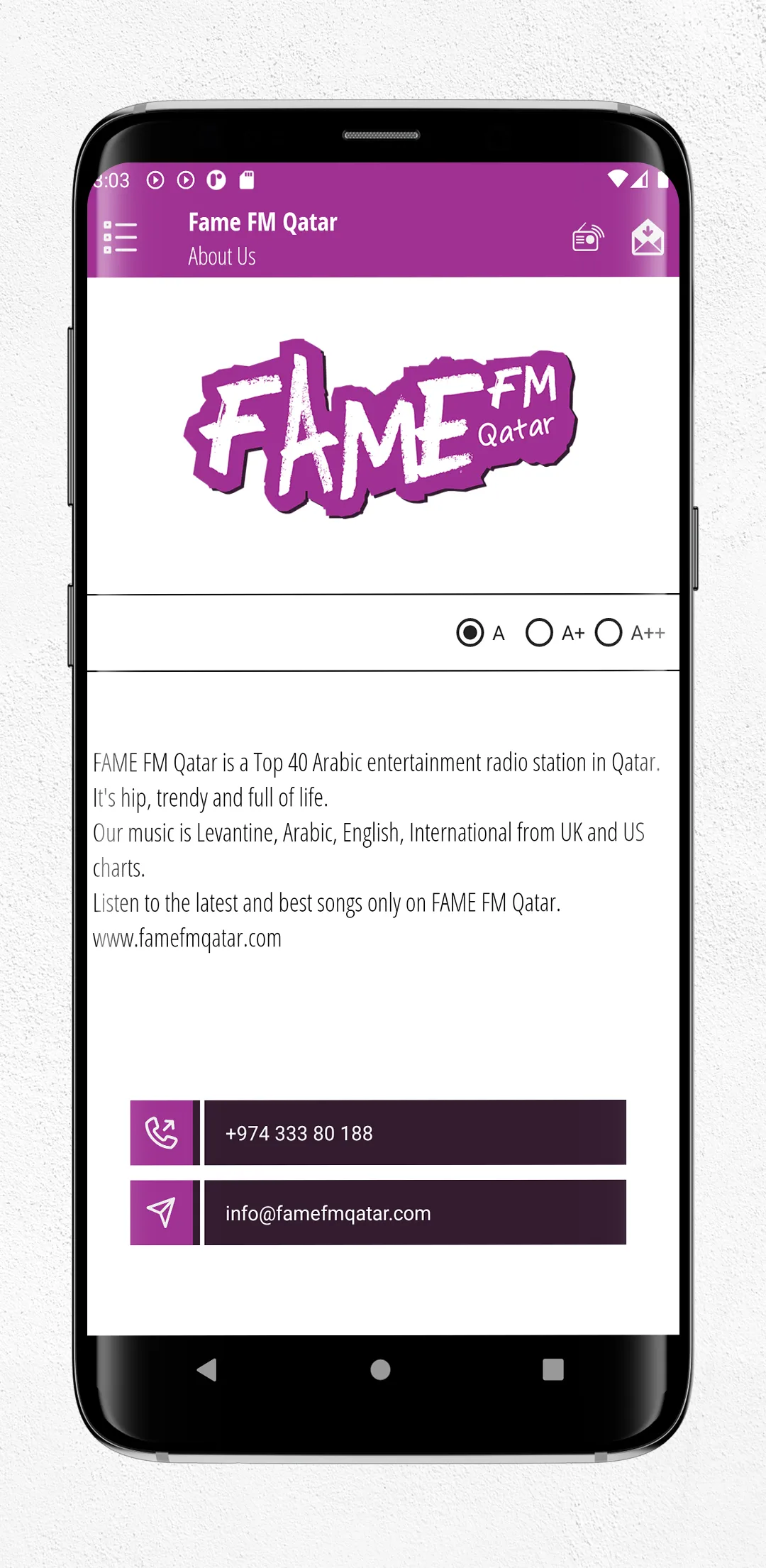 Fame FM Qatar | Indus Appstore | Screenshot