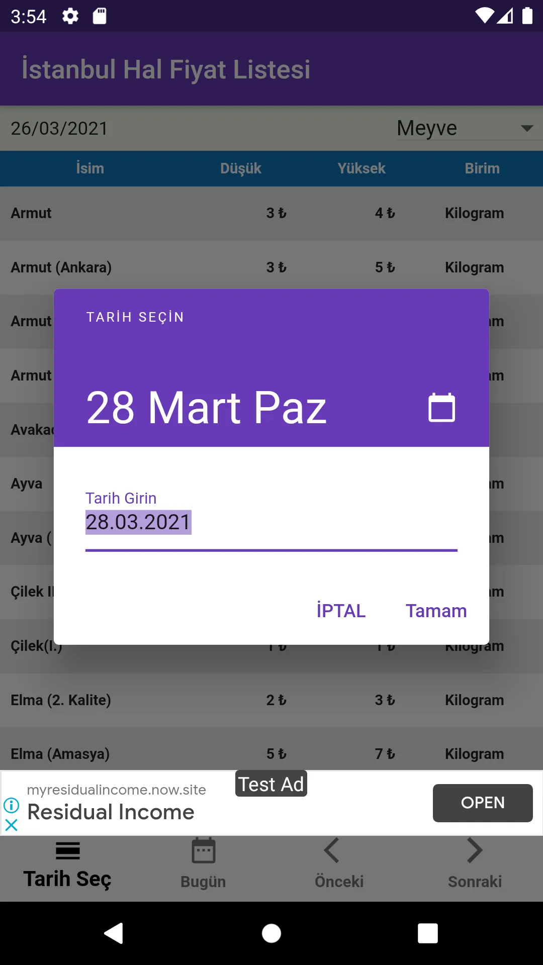 İstanbul Hal Fiyat Listesi | Indus Appstore | Screenshot