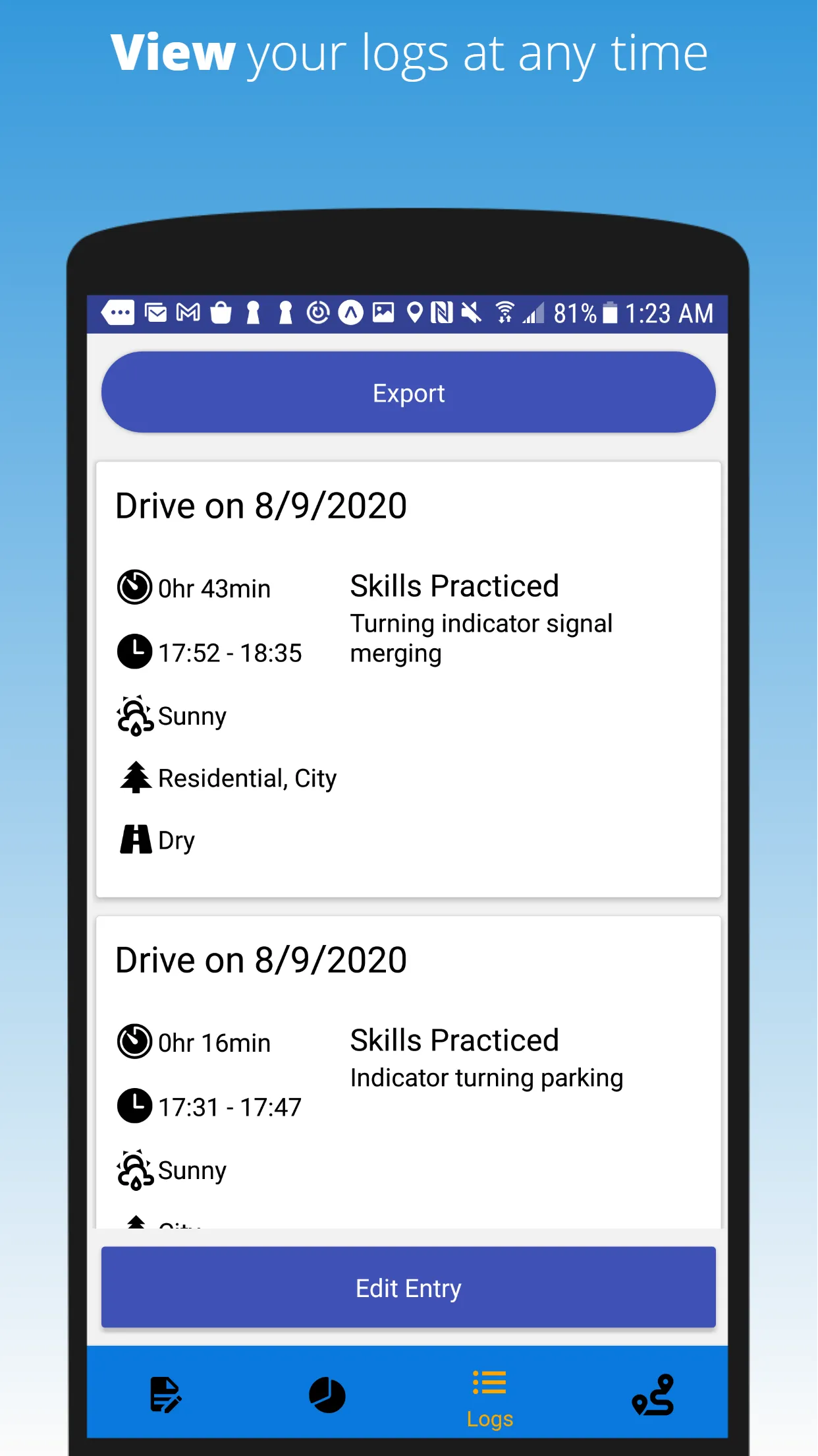 Quick Log - Student Driver Log | Indus Appstore | Screenshot