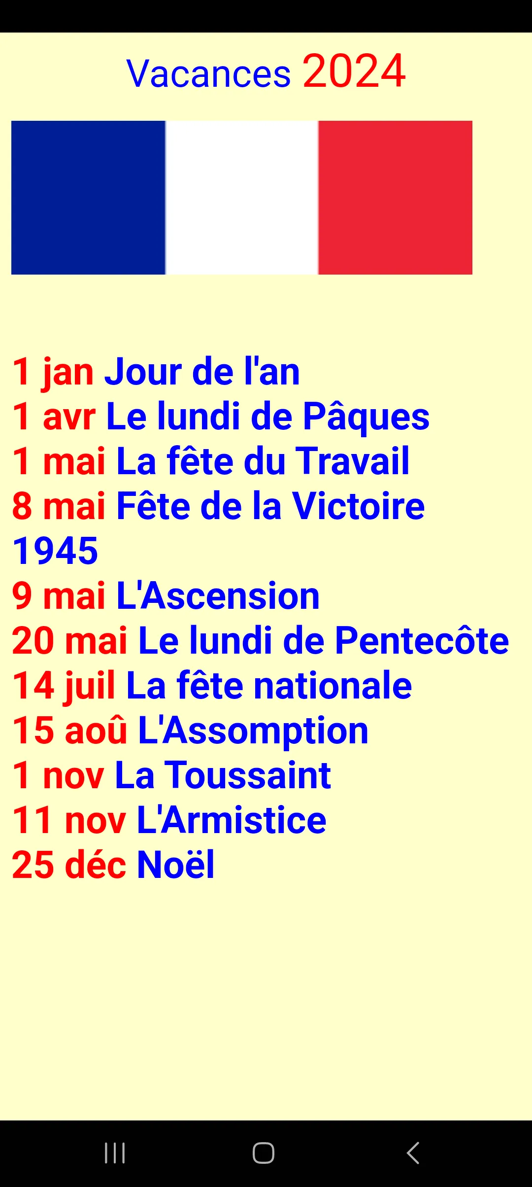 Calendrier francais 2024 | Indus Appstore | Screenshot