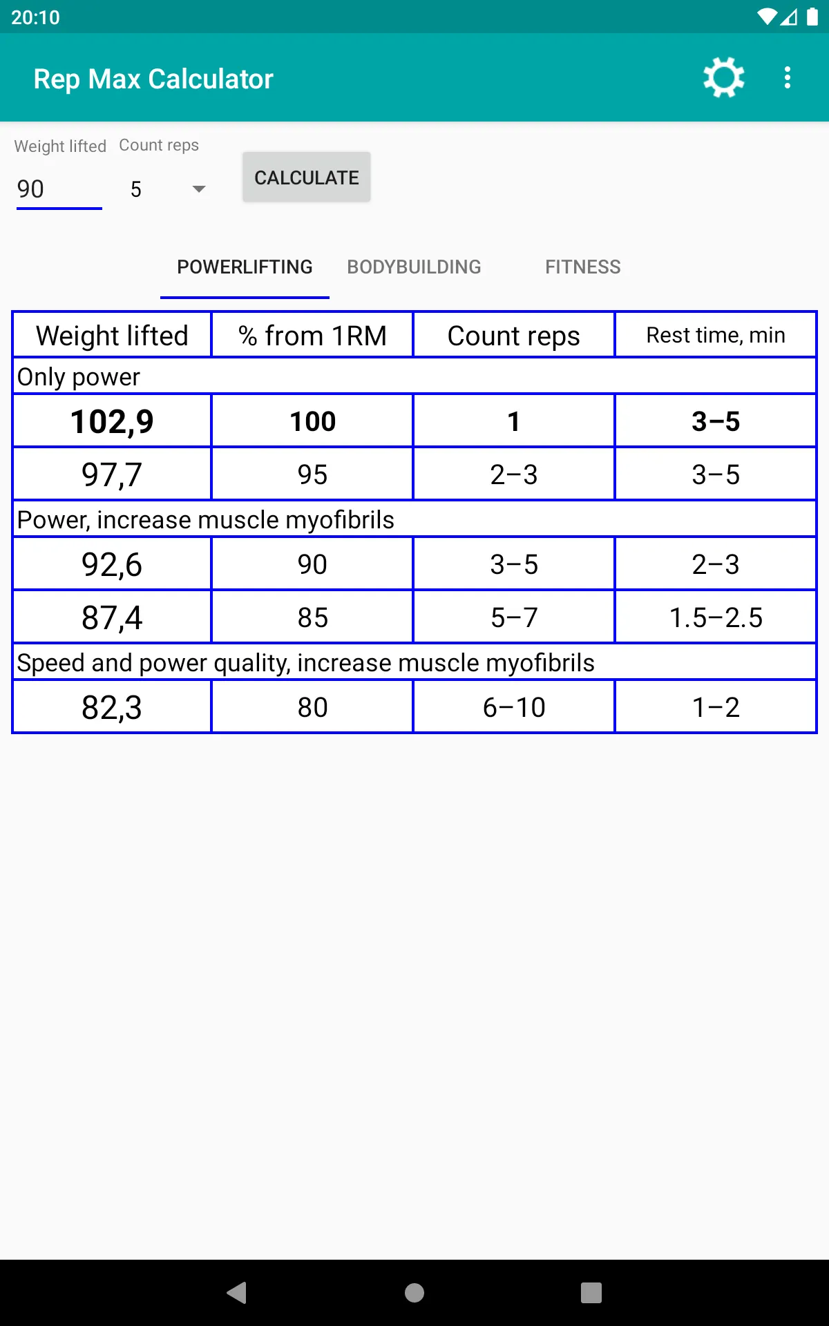 Rep Max Calculator | Indus Appstore | Screenshot