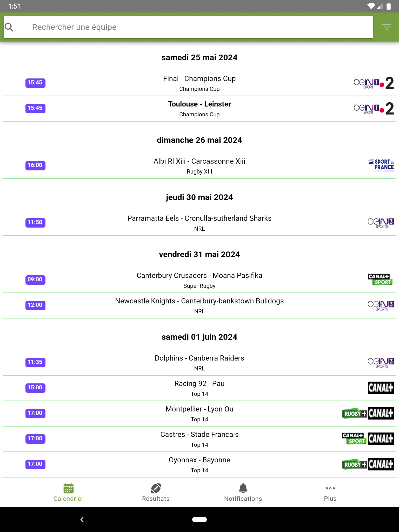 RugbyToWatch - programme rugby | Indus Appstore | Screenshot