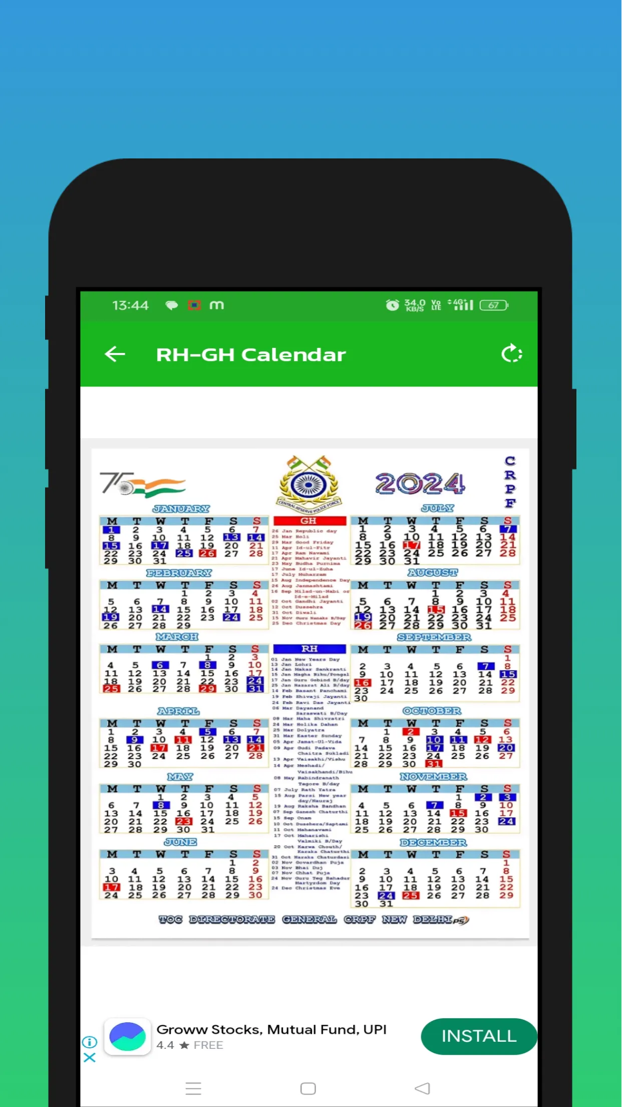 RH-GH Calender 2024 | Indus Appstore | Screenshot