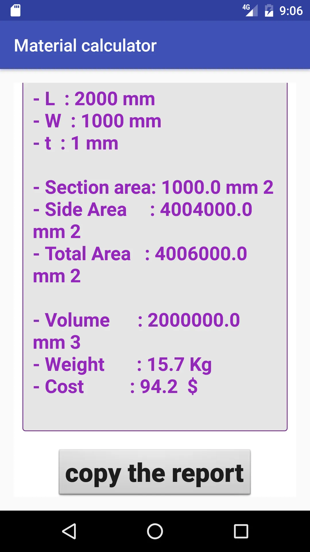 Metal Calculator:Weight/area | Indus Appstore | Screenshot