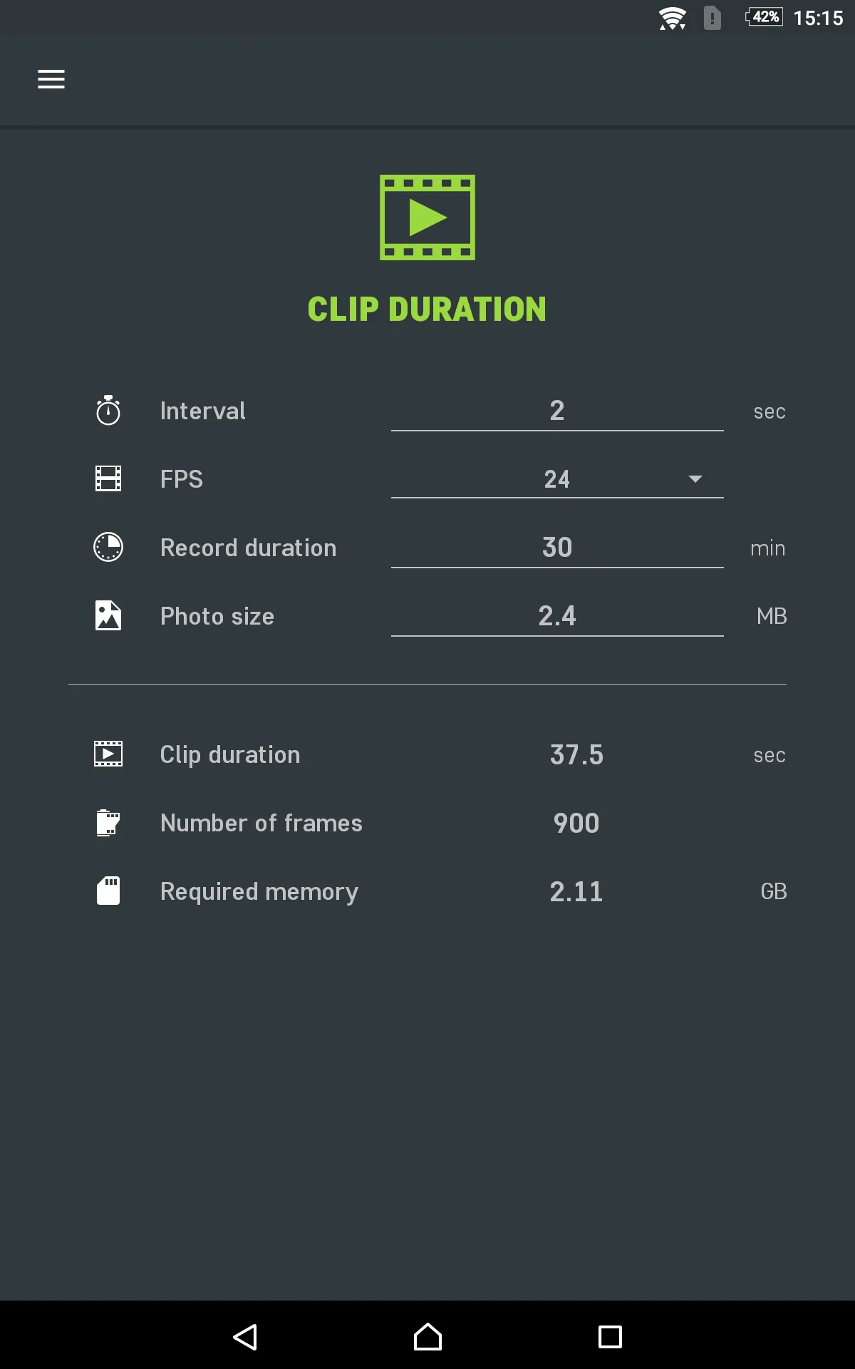 Slidekamera Timelapse Calc. | Indus Appstore | Screenshot