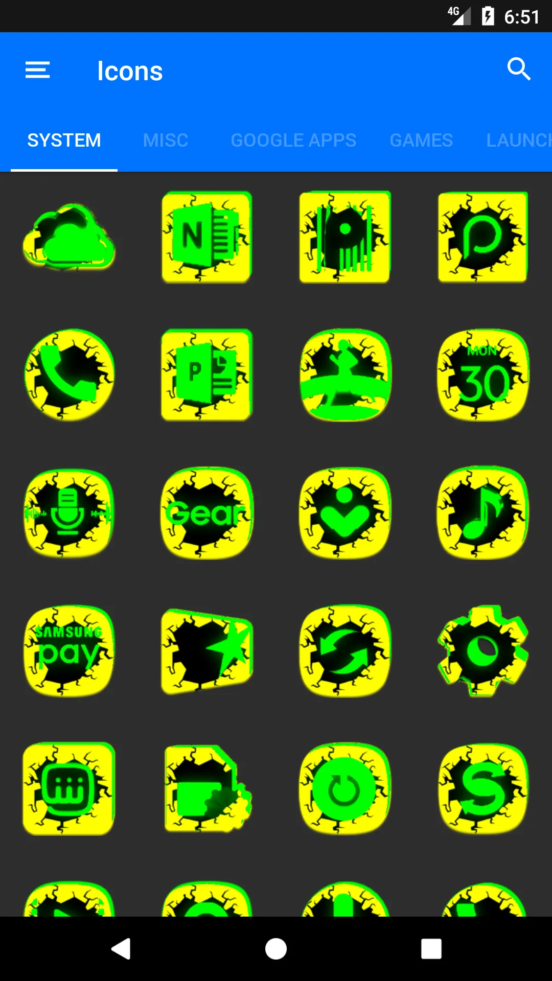 Cracked Yellow Green Icon Pack | Indus Appstore | Screenshot