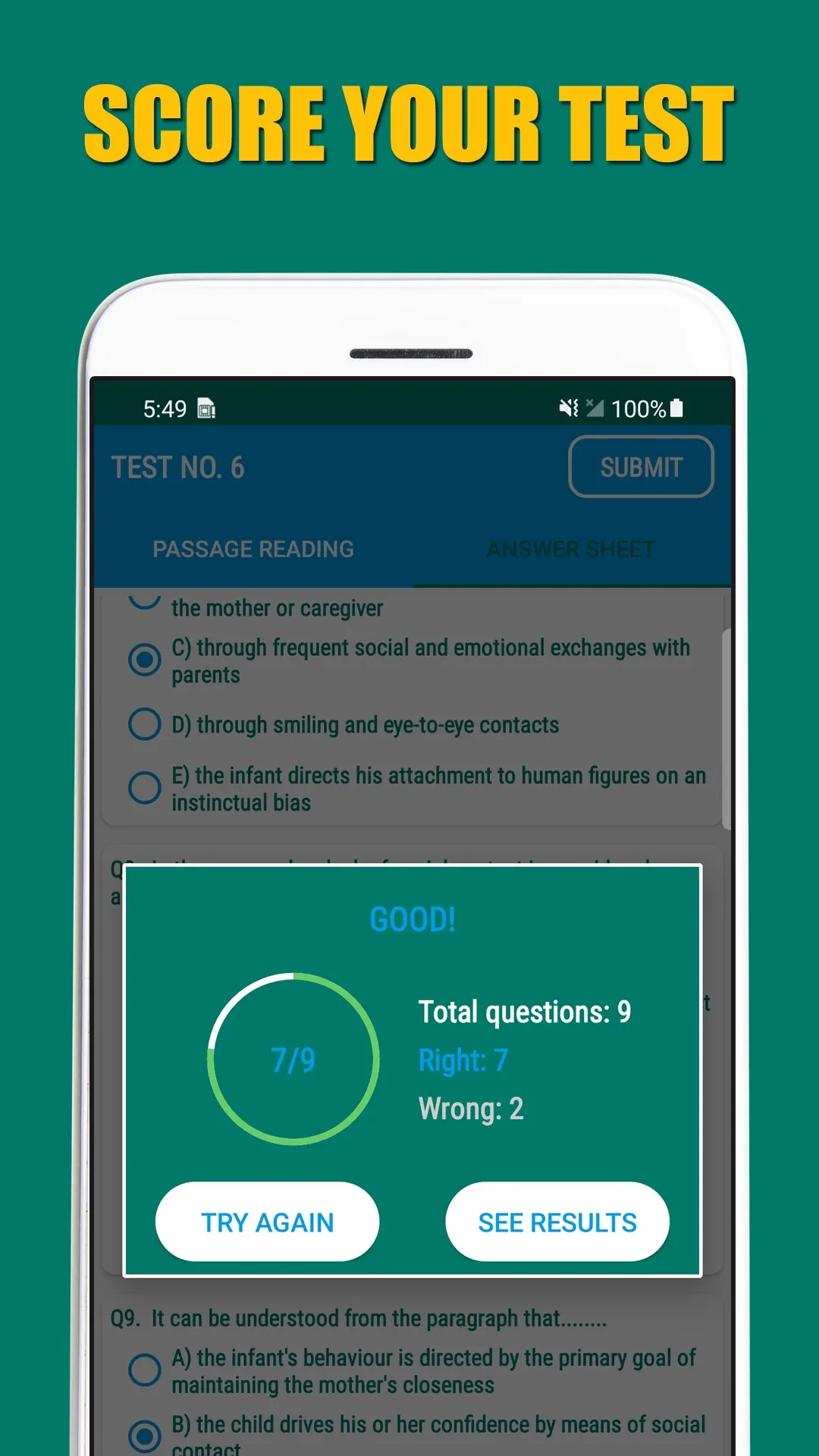 Reading Comprehension Test - E | Indus Appstore | Screenshot