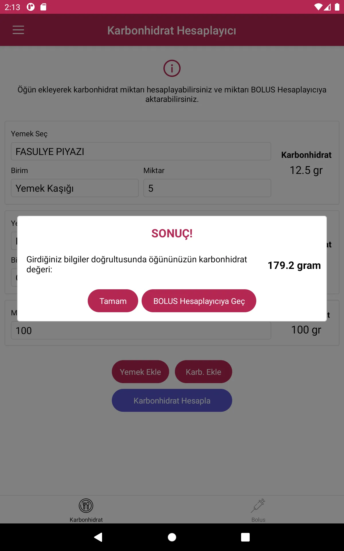 Karbonhidrat-Bolus Hesaplayıcı | Indus Appstore | Screenshot