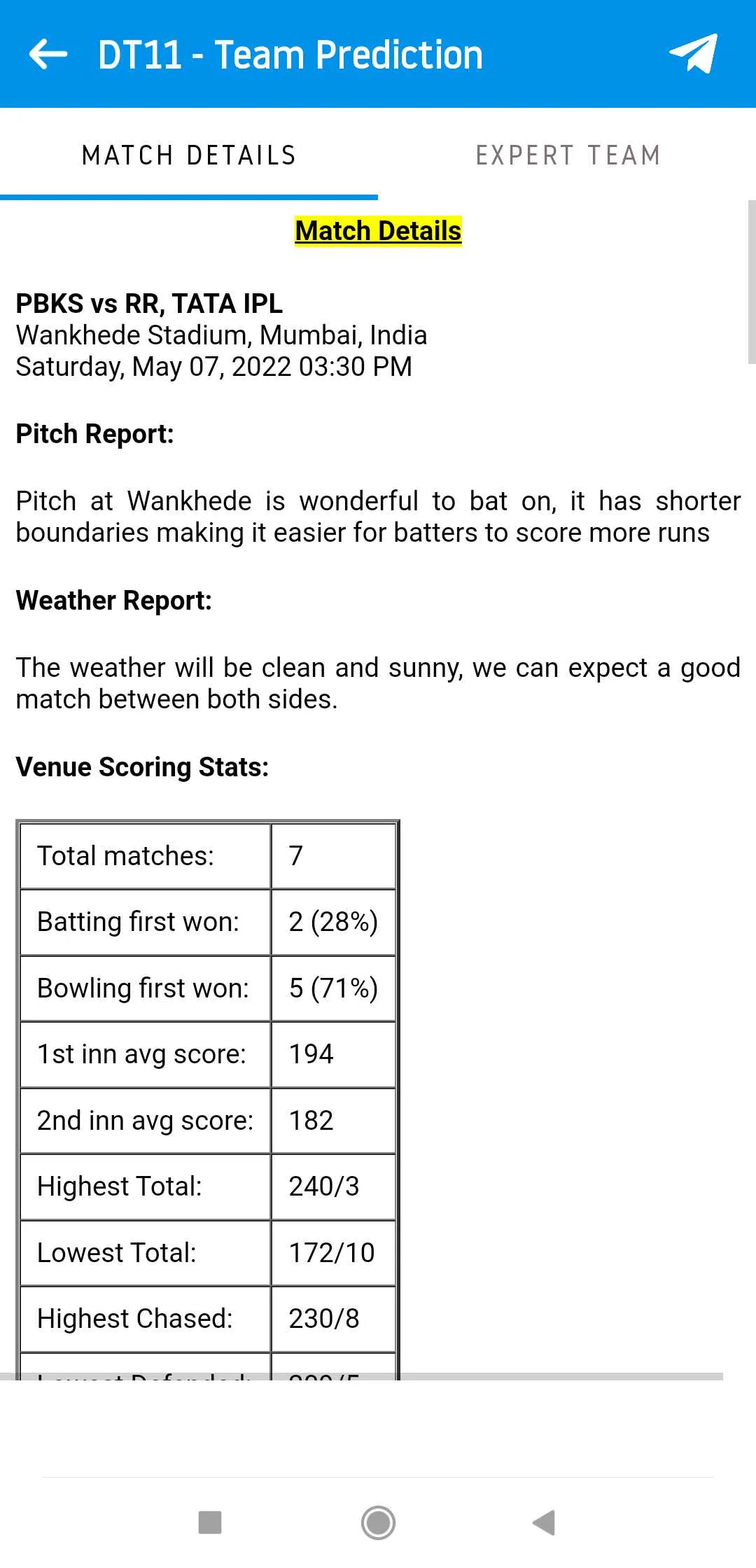 DT11 - Team Prediction | Indus Appstore | Screenshot