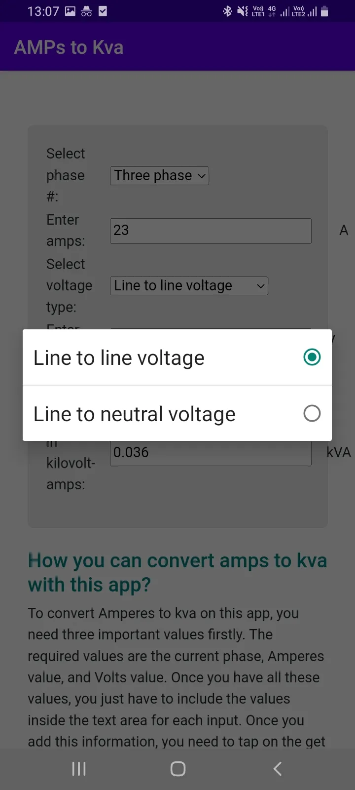 AMPs to Kva Converter | Indus Appstore | Screenshot