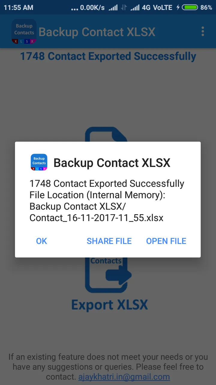 Backup Contact To XLSX ( Impor | Indus Appstore | Screenshot