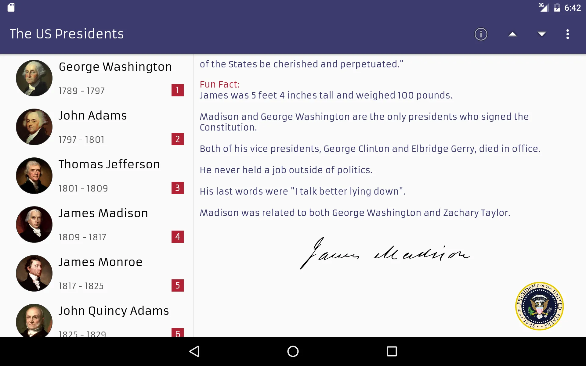 The U.S. Presidents | Indus Appstore | Screenshot