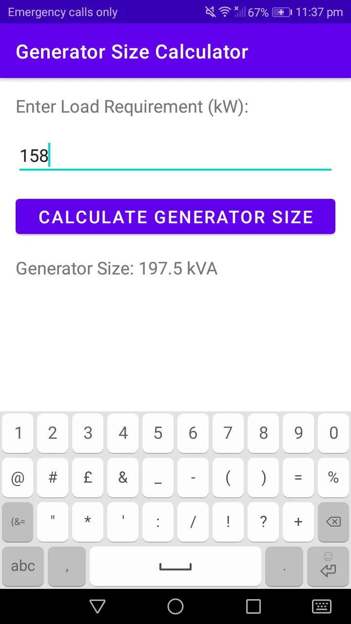 Generator Size Calculator | Indus Appstore | Screenshot