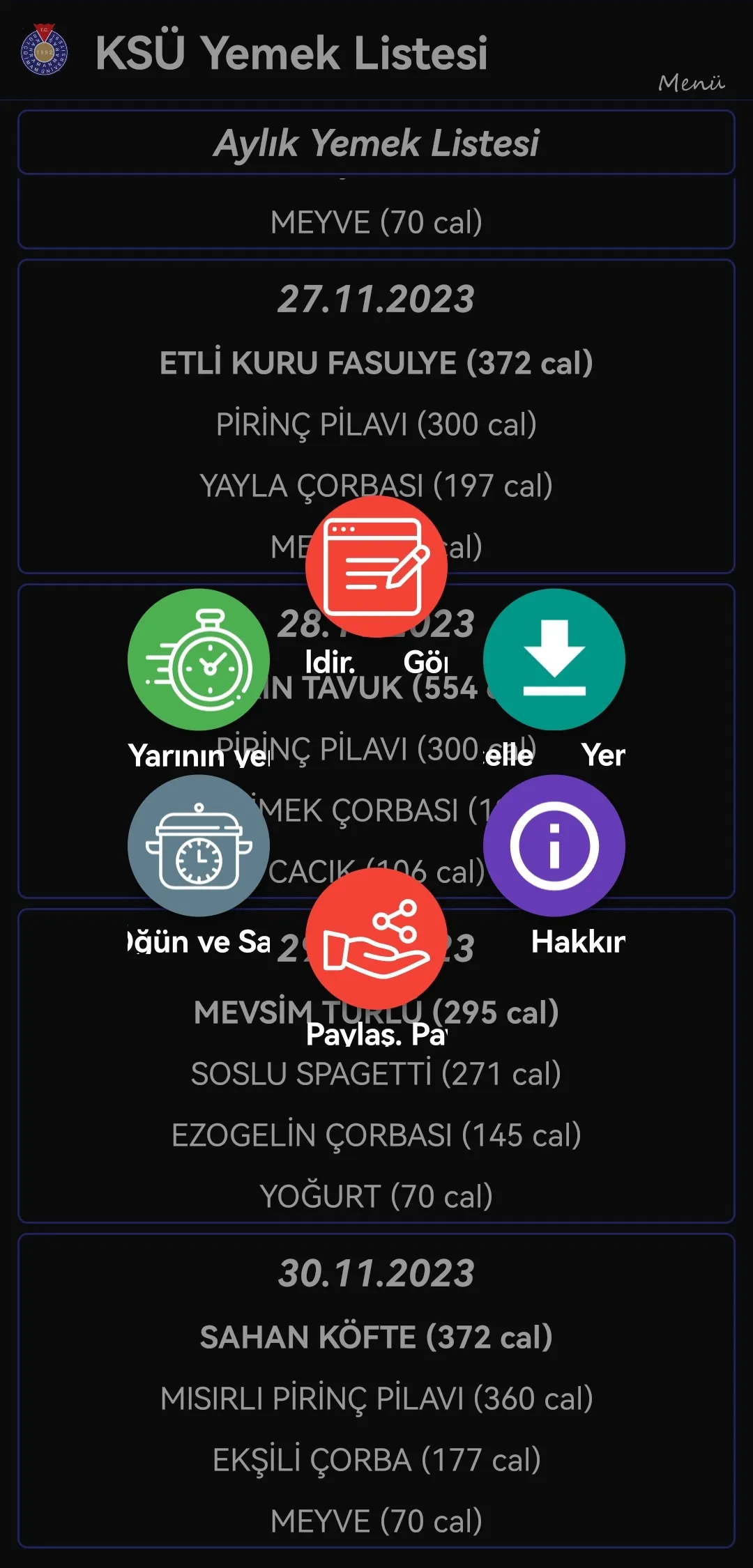 KSÜ Yemek Listesi(İnternetsiz) | Indus Appstore | Screenshot