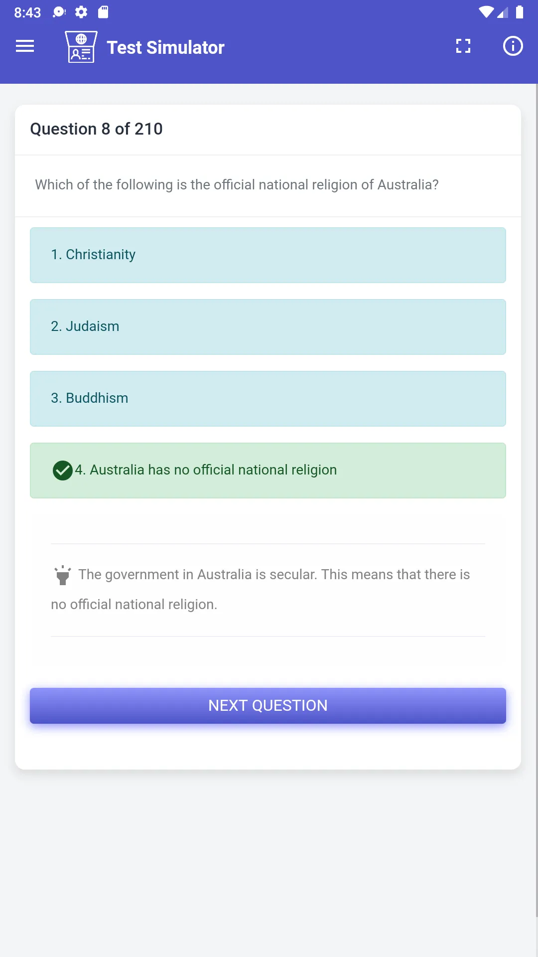 Australian Citizenship Test | Indus Appstore | Screenshot