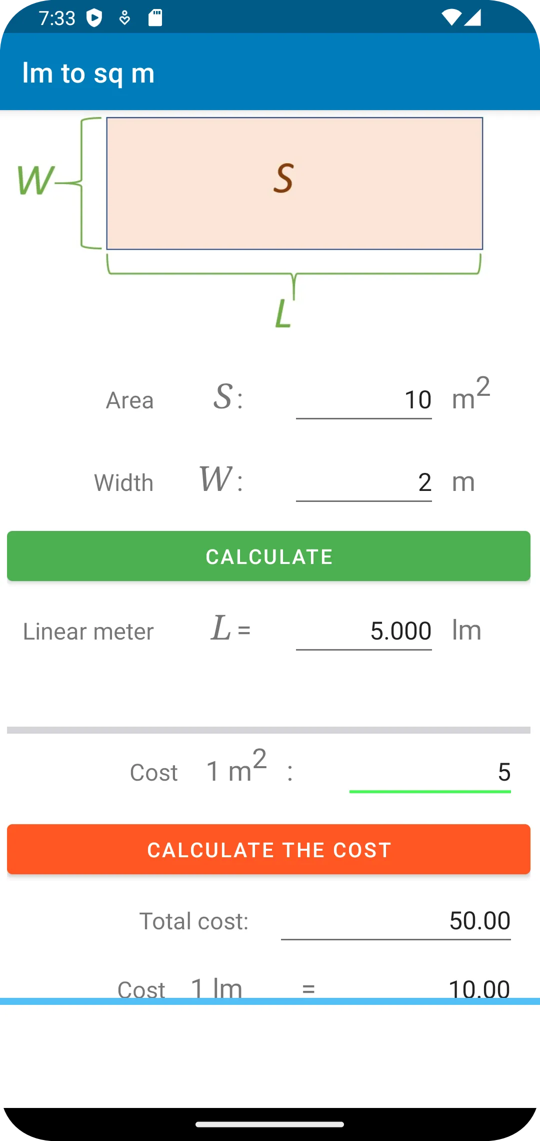 Linear Meter - m2 - calculator | Indus Appstore | Screenshot