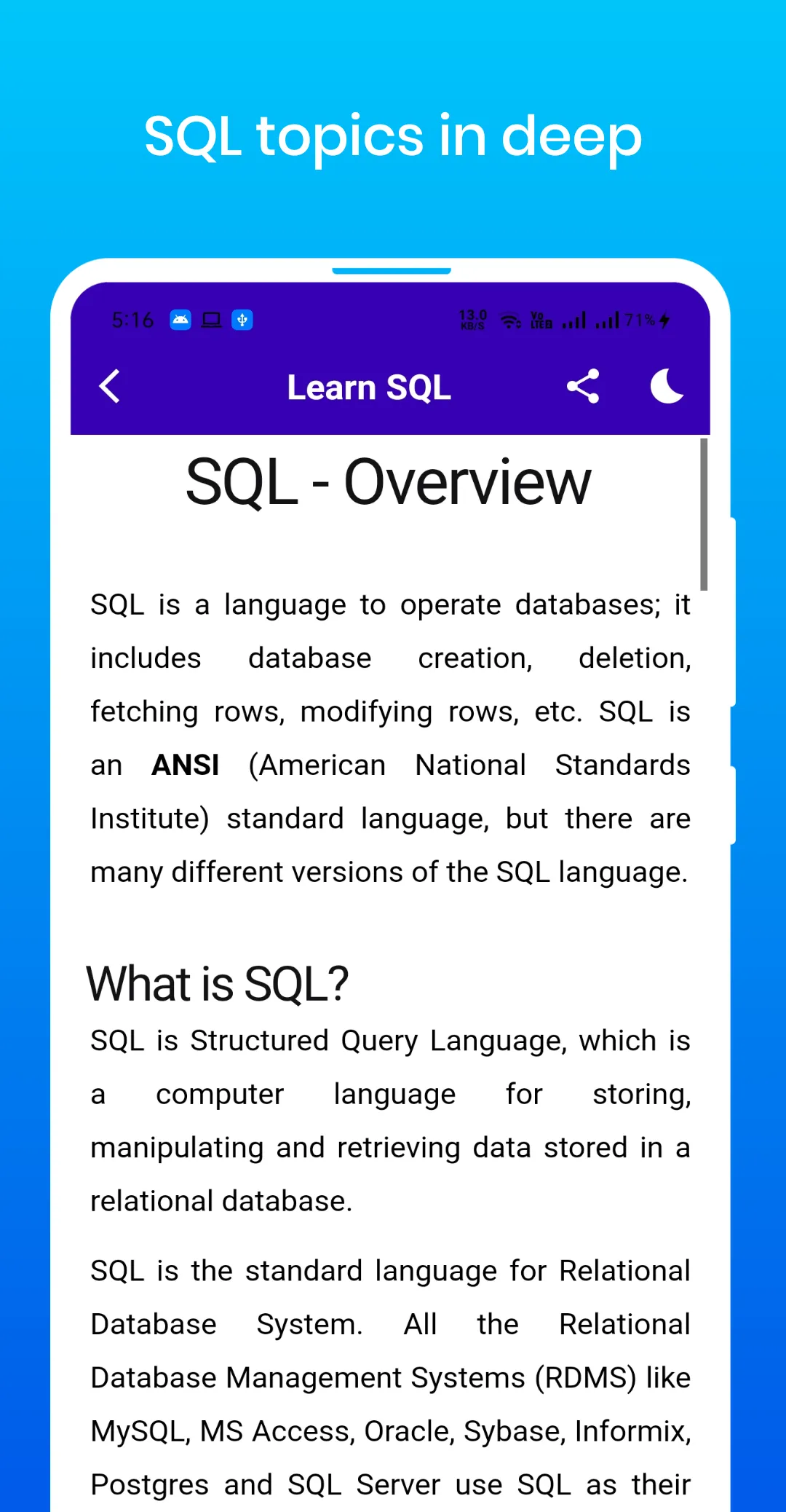 Learn SQL | Indus Appstore | Screenshot