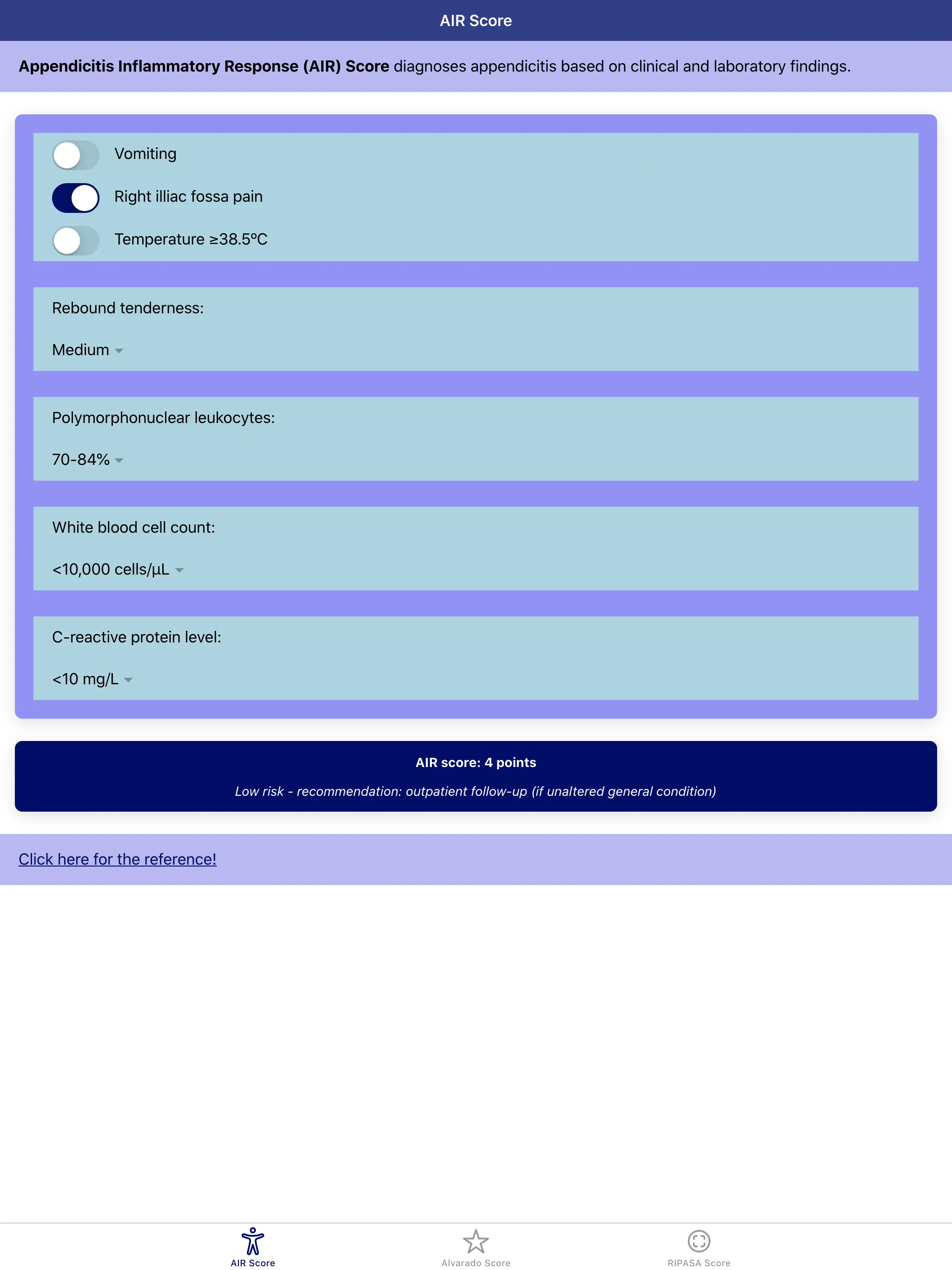 Pocket Appendicitis Score | Indus Appstore | Screenshot