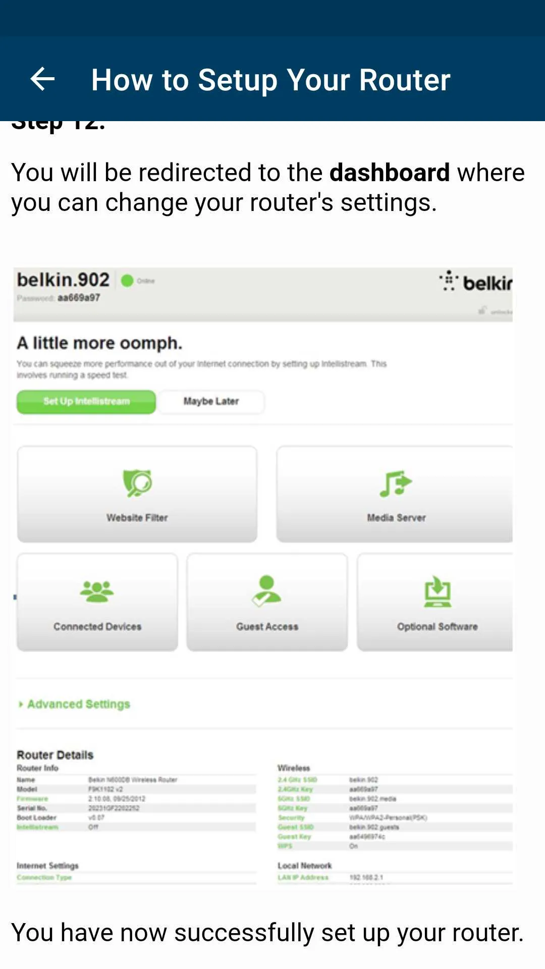 Belkin Router Setup Guide | Indus Appstore | Screenshot