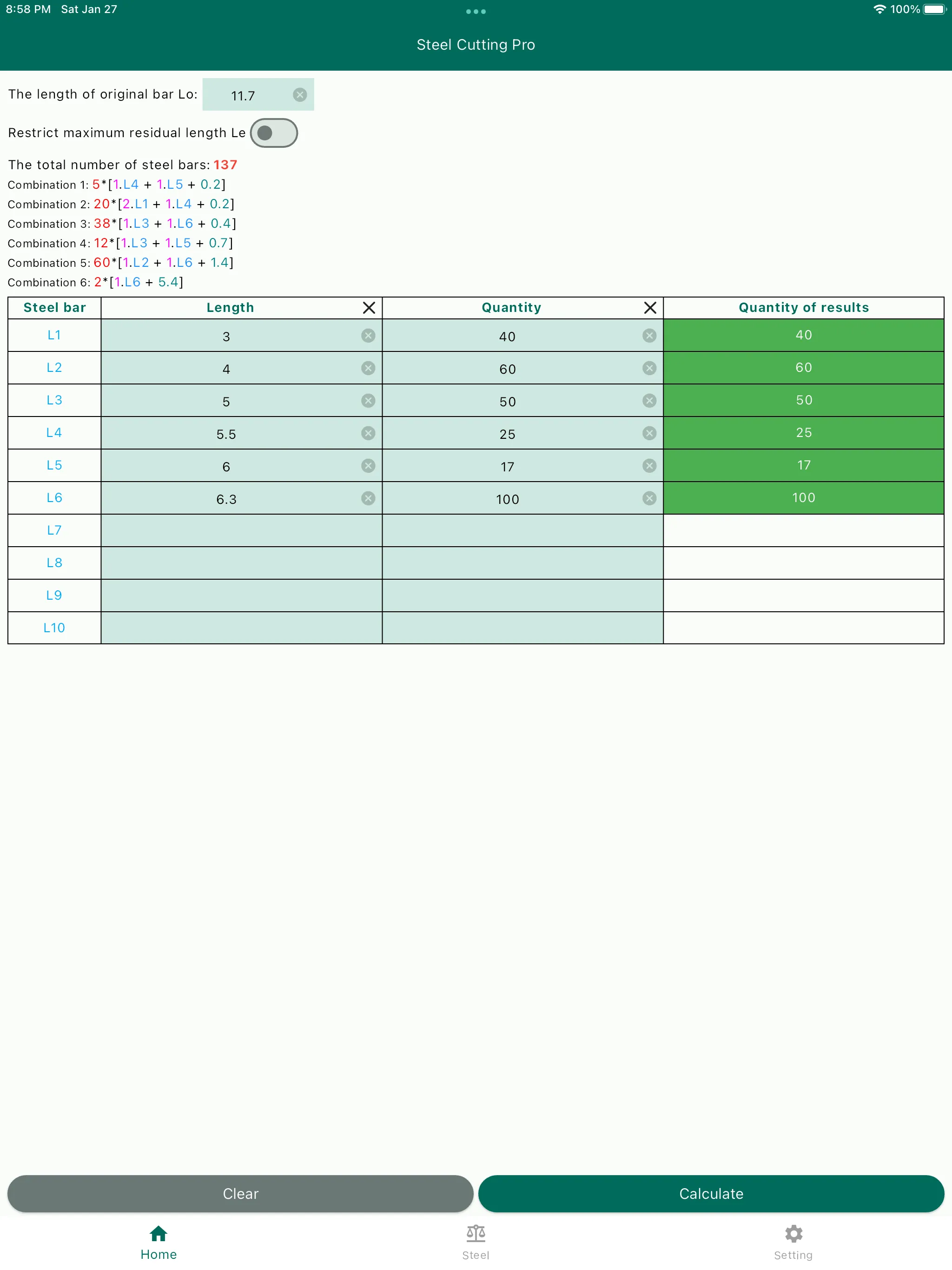 Steel cutting optimization Pro | Indus Appstore | Screenshot