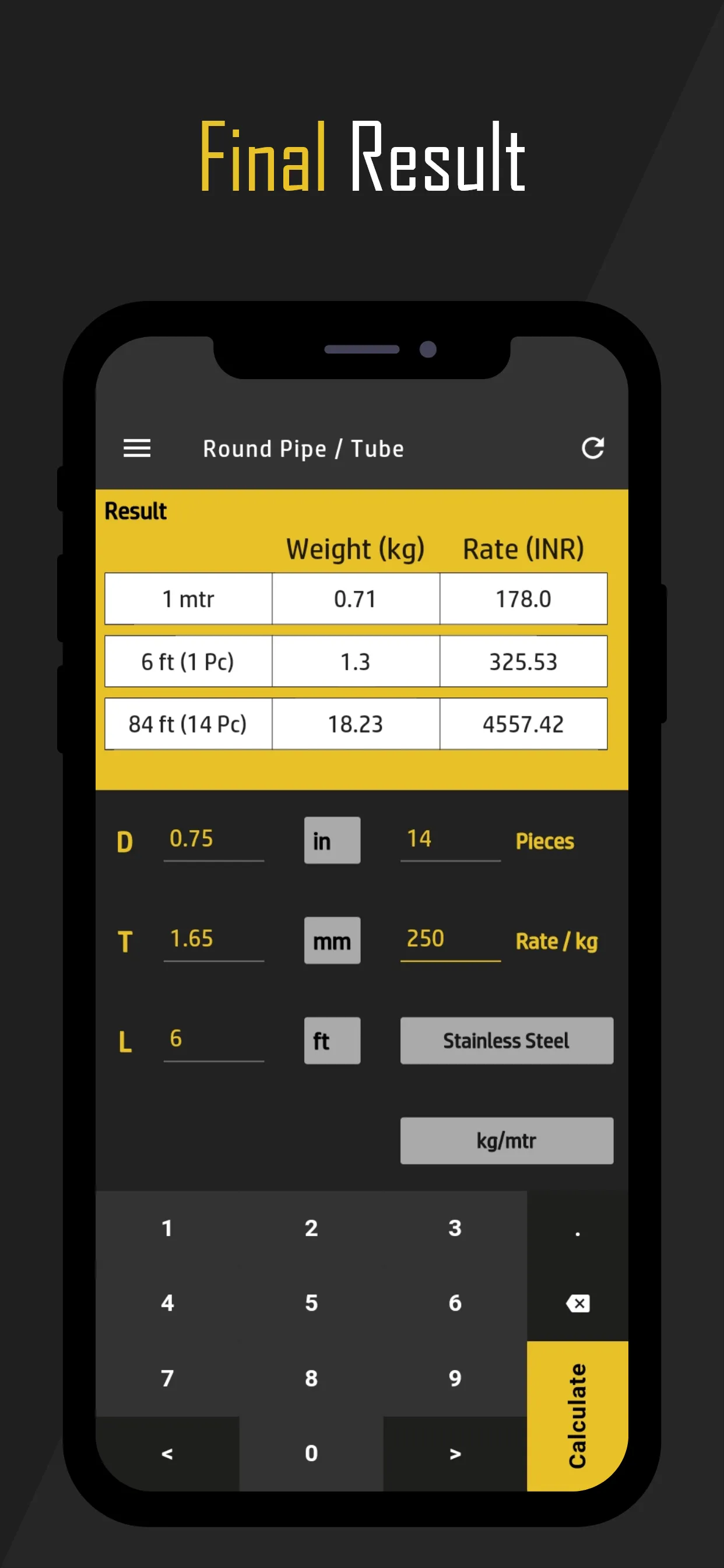 Metal Weight Calculator | Indus Appstore | Screenshot