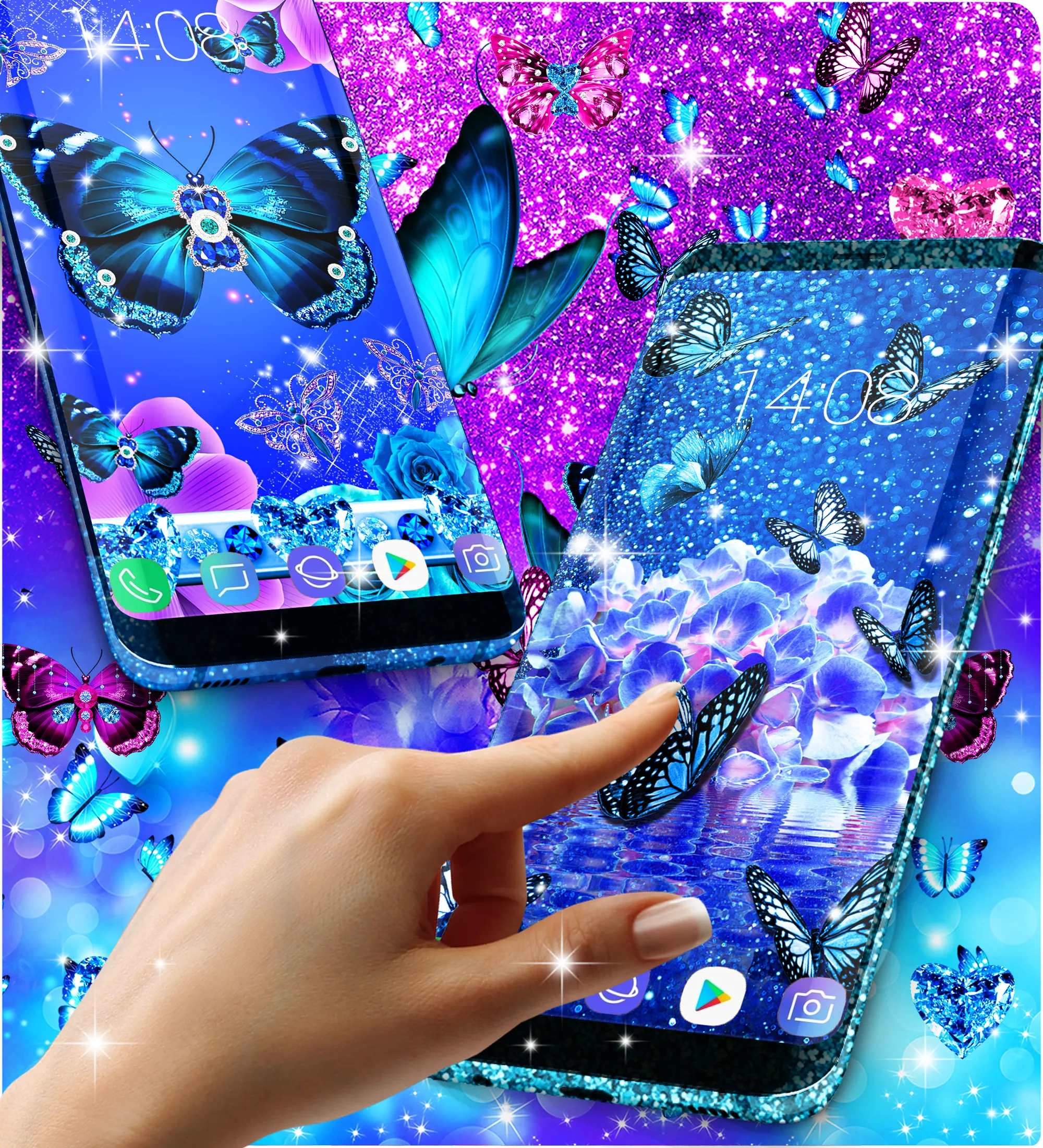 Blue glitz butterfly wallpaper | Indus Appstore | Screenshot