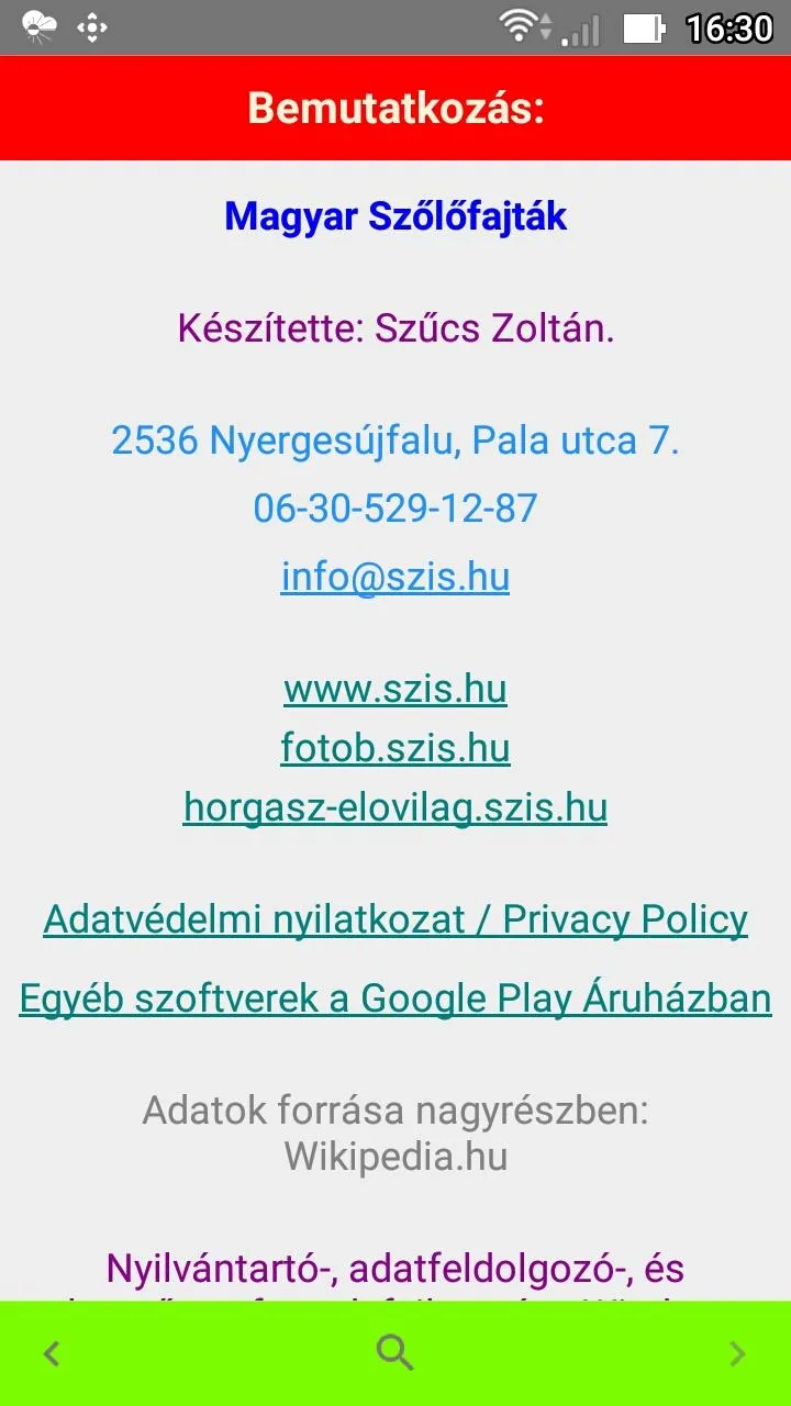 Magyar Szőlőfajták | Indus Appstore | Screenshot