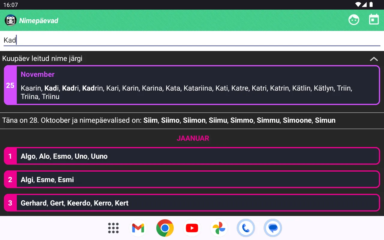 Nimepäevad Eestis | Indus Appstore | Screenshot