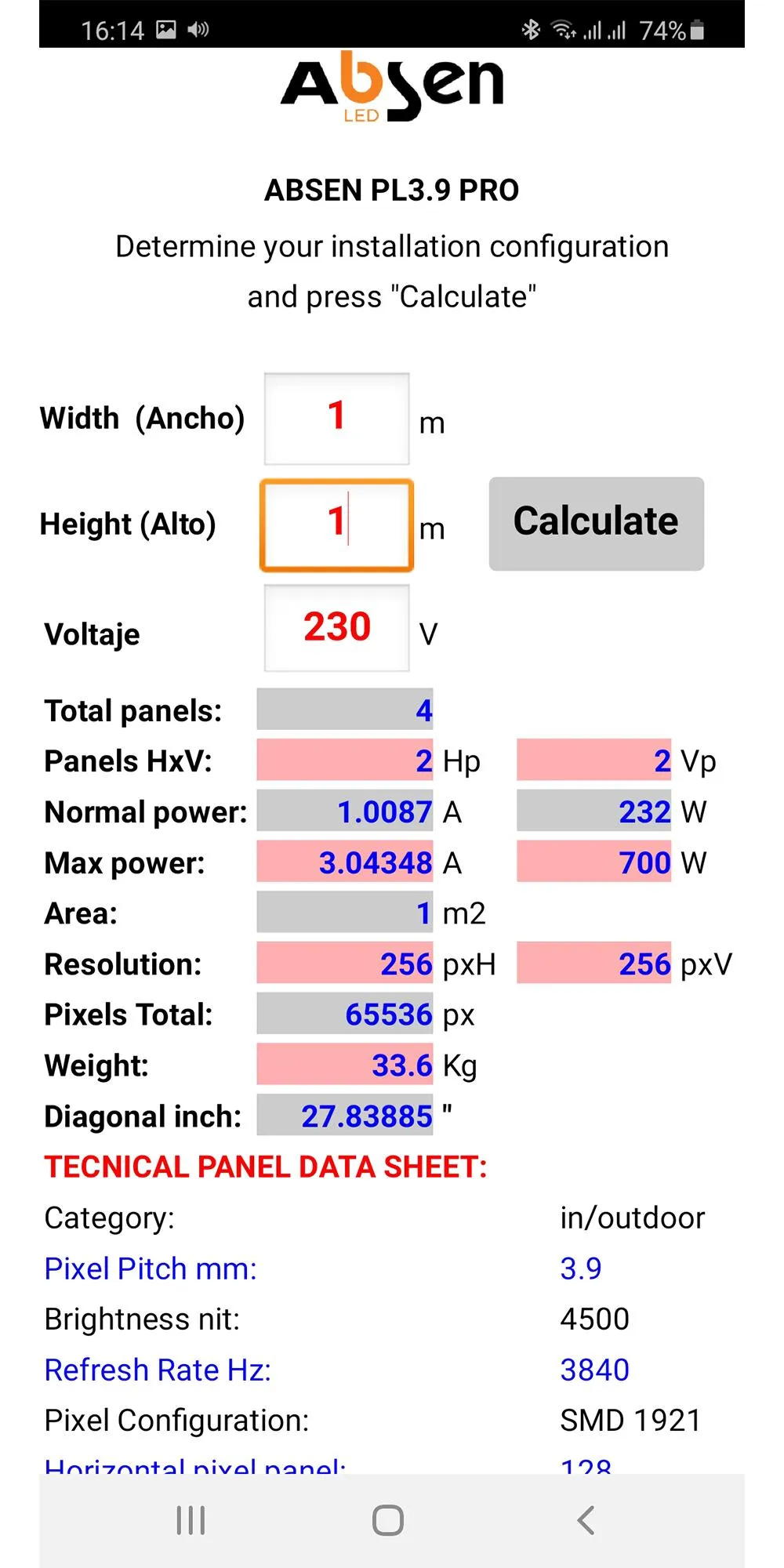 Led Screen Rental Calculator | Indus Appstore | Screenshot