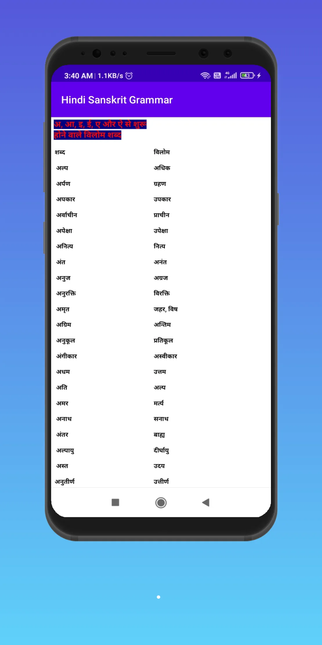 Hindi  Sanskrit Grammar | Indus Appstore | Screenshot