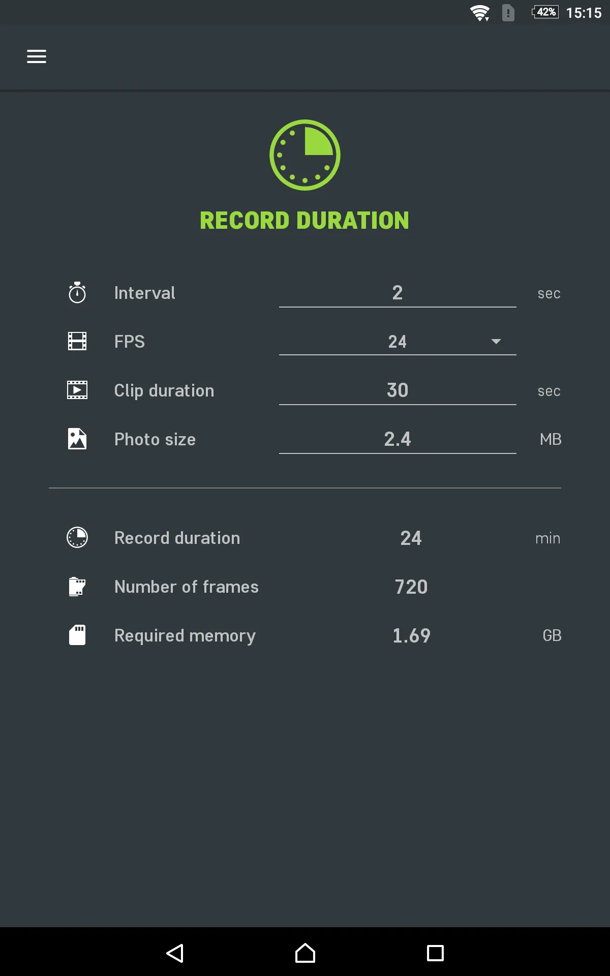 Slidekamera Timelapse Calc. | Indus Appstore | Screenshot