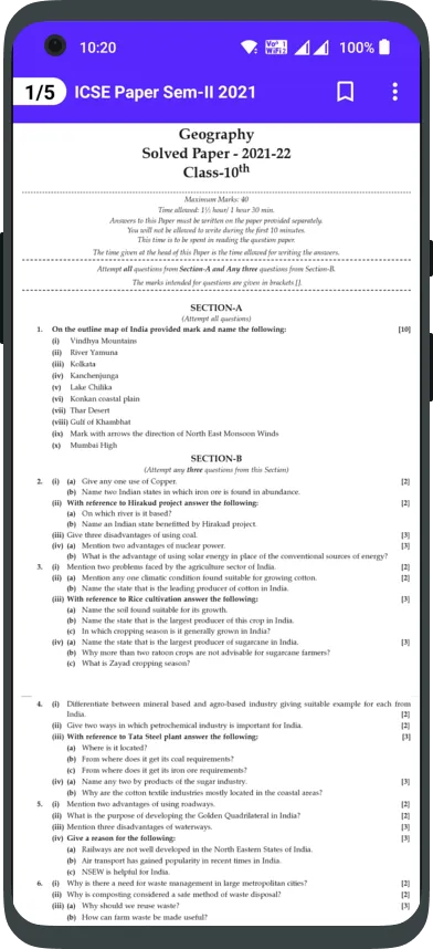 Class 10 ICSE Paper | Indus Appstore | Screenshot