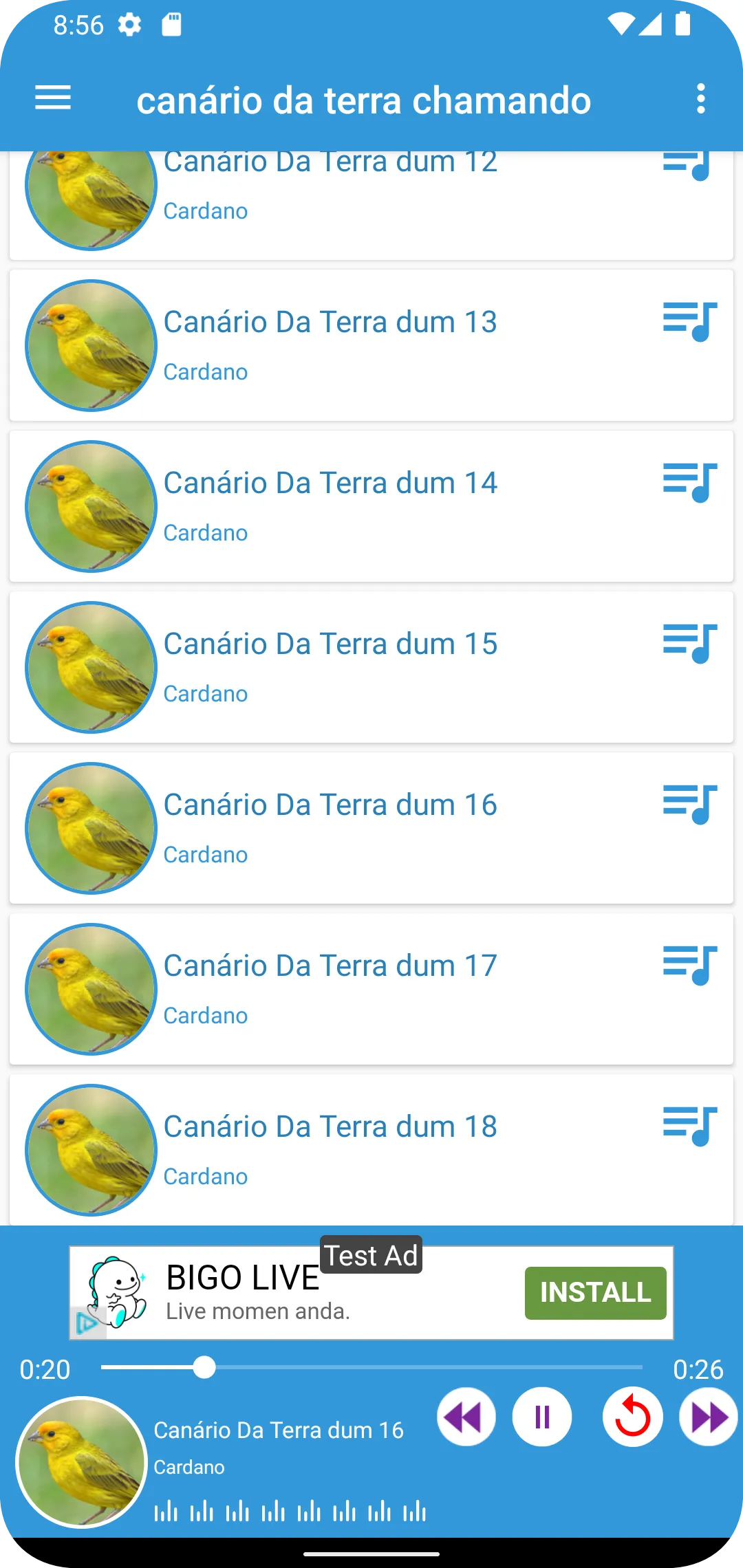 Canário Da Terra Chamando | Indus Appstore | Screenshot