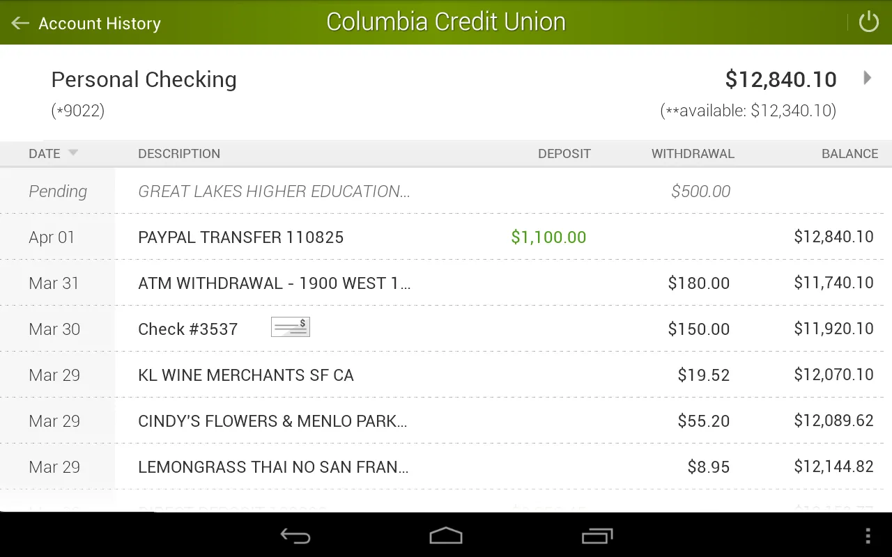 Columbia Credit Union | Indus Appstore | Screenshot