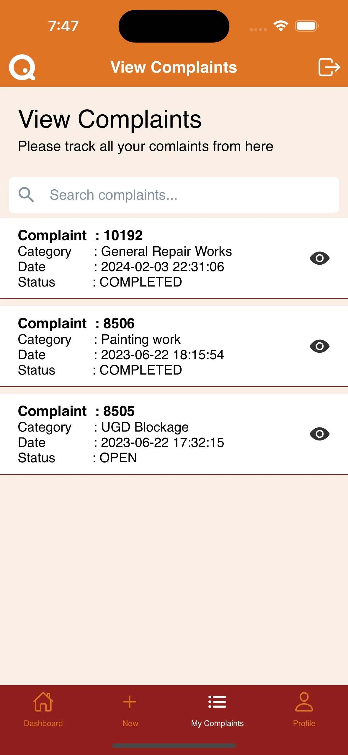 Quarters Complaint Management | Indus Appstore | Screenshot