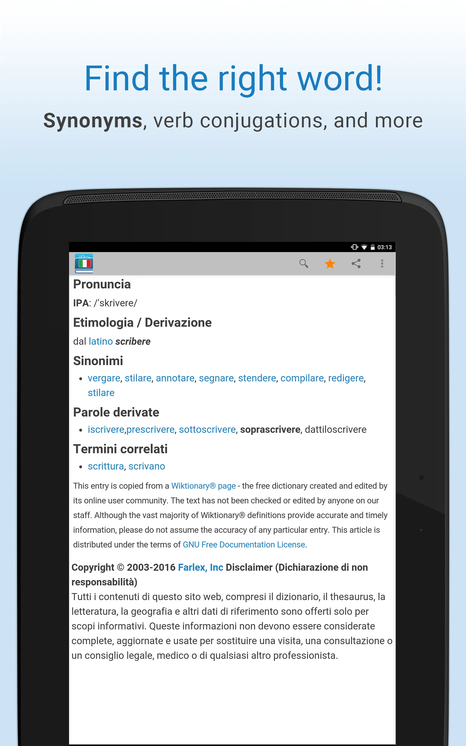 Italian Dictionary & Thesaurus | Indus Appstore | Screenshot