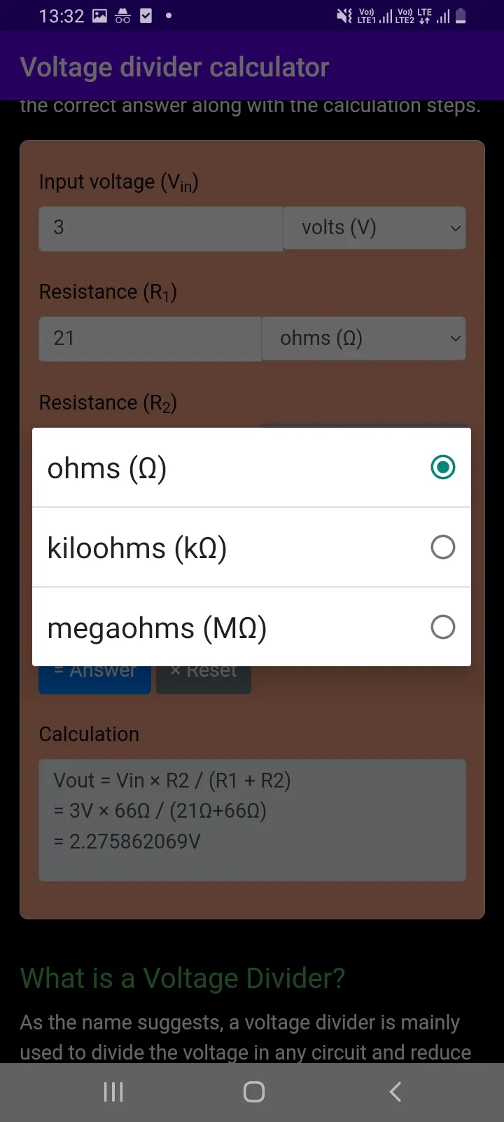 Voltage divider calculator | Indus Appstore | Screenshot