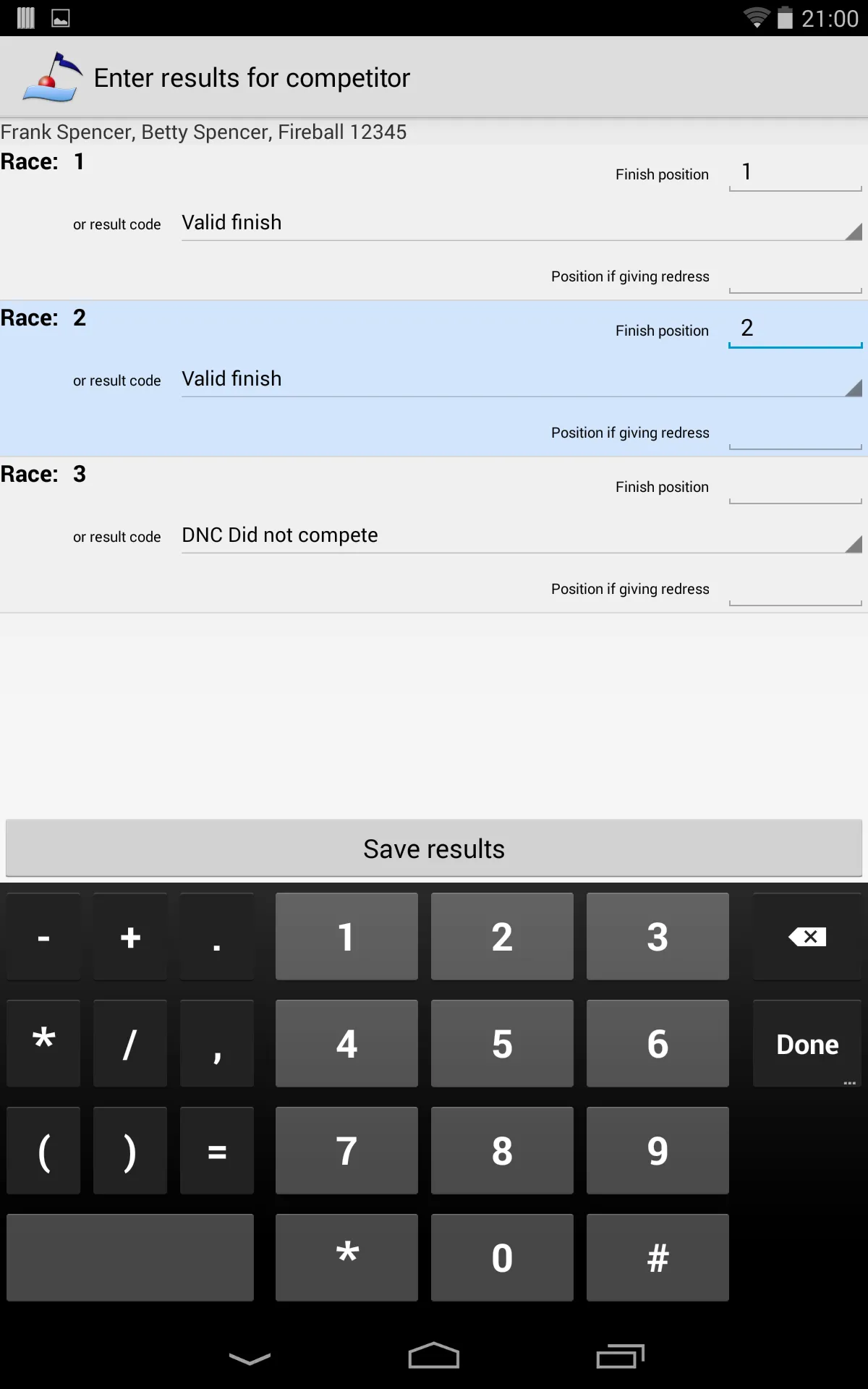 Sailscore sail race scoring | Indus Appstore | Screenshot