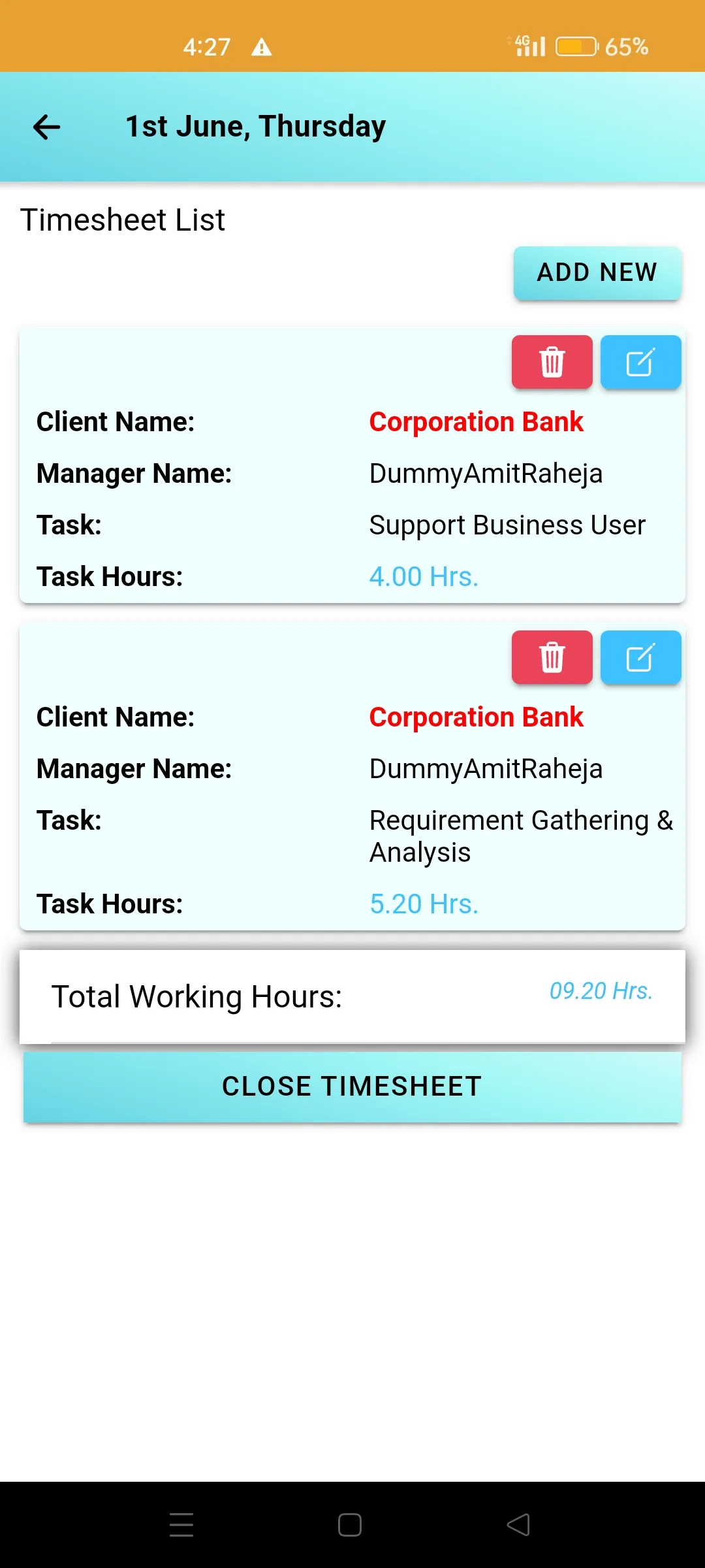 Timesheet | Indus Appstore | Screenshot