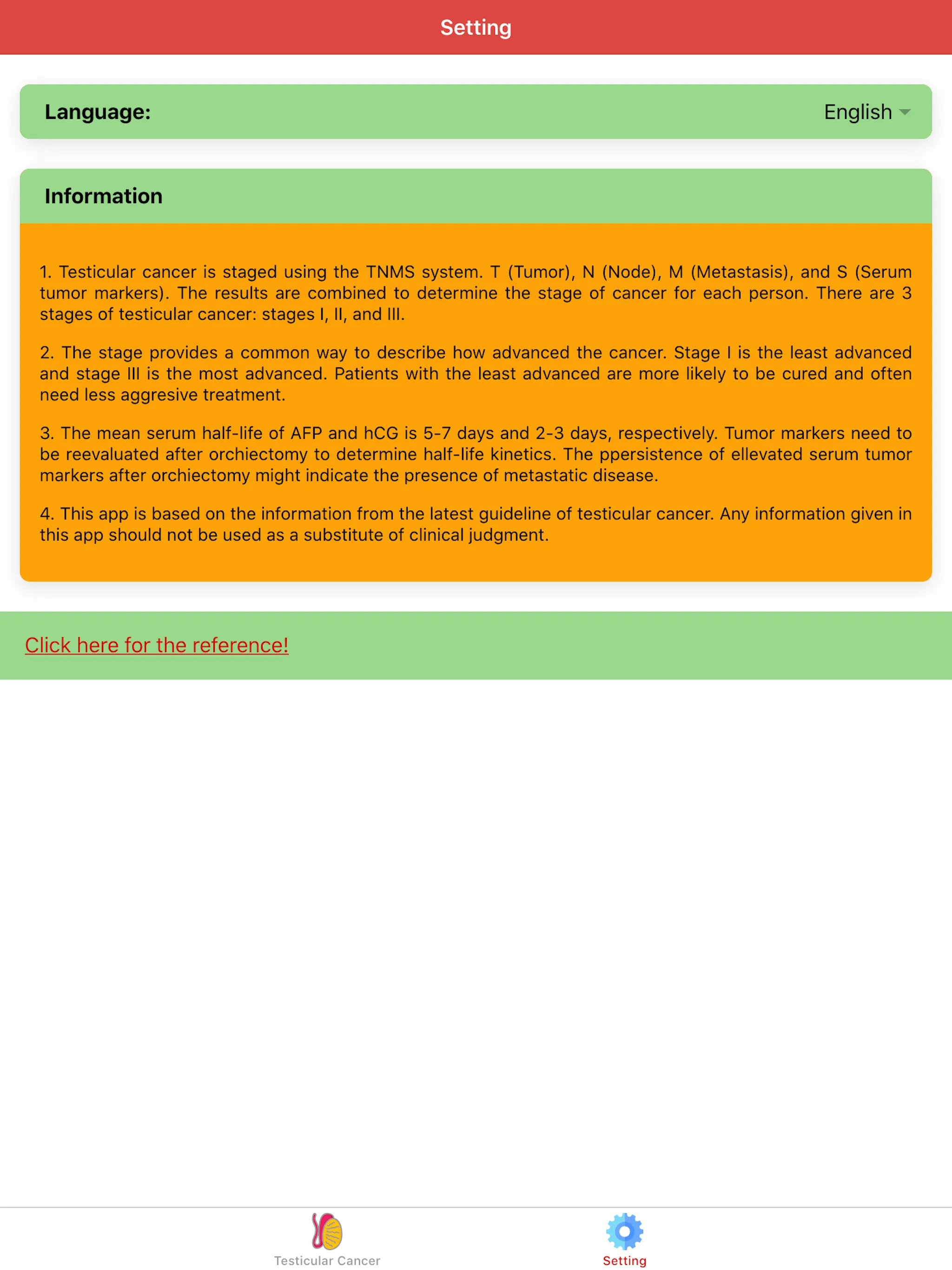 Testicular Cancer Staging | Indus Appstore | Screenshot