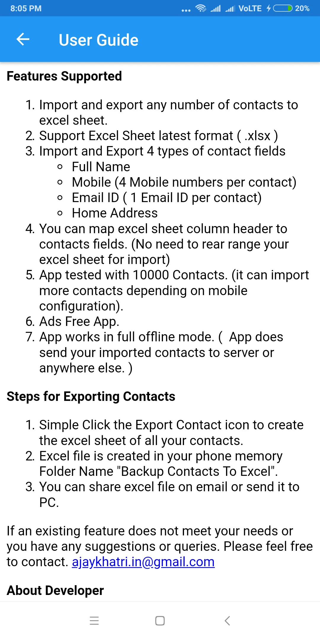 Backup Contacts To Excel For W | Indus Appstore | Screenshot