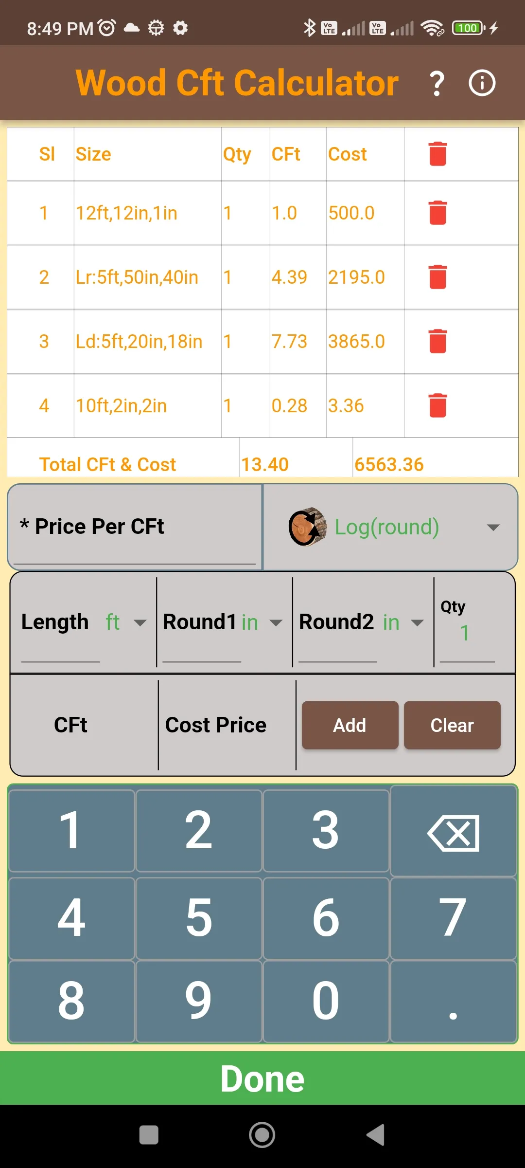 Wood CFT Calculator | Indus Appstore | Screenshot